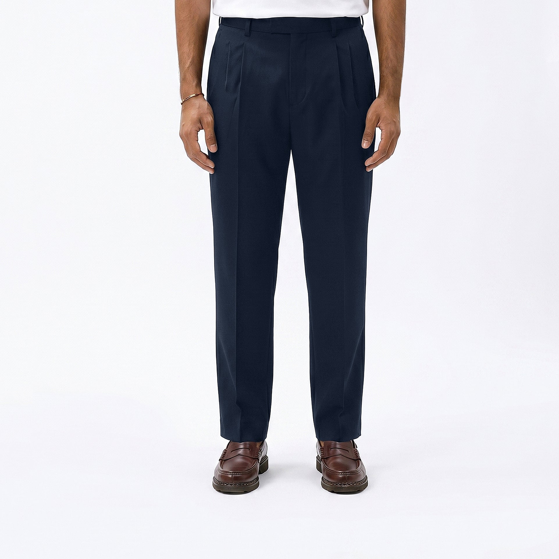 Pleated Ankle Pants - Navy