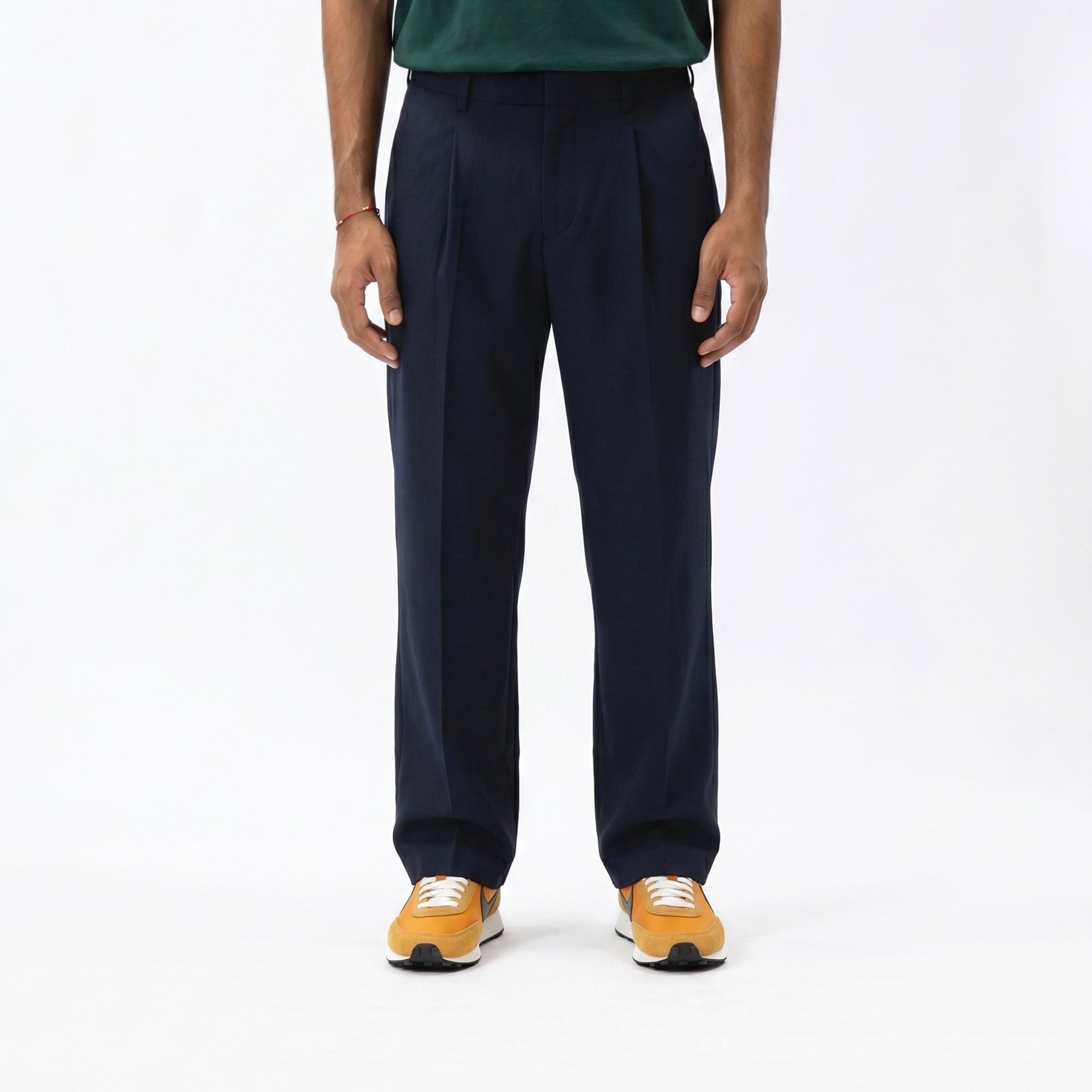 Pleated Tapered Pants - Navy
