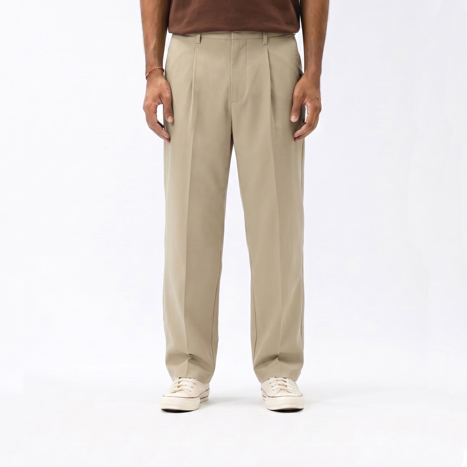 Pleated Tapered Pants - Khaki