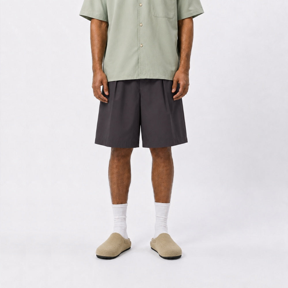 Twill Double Pleated Shorts - Dark Brown