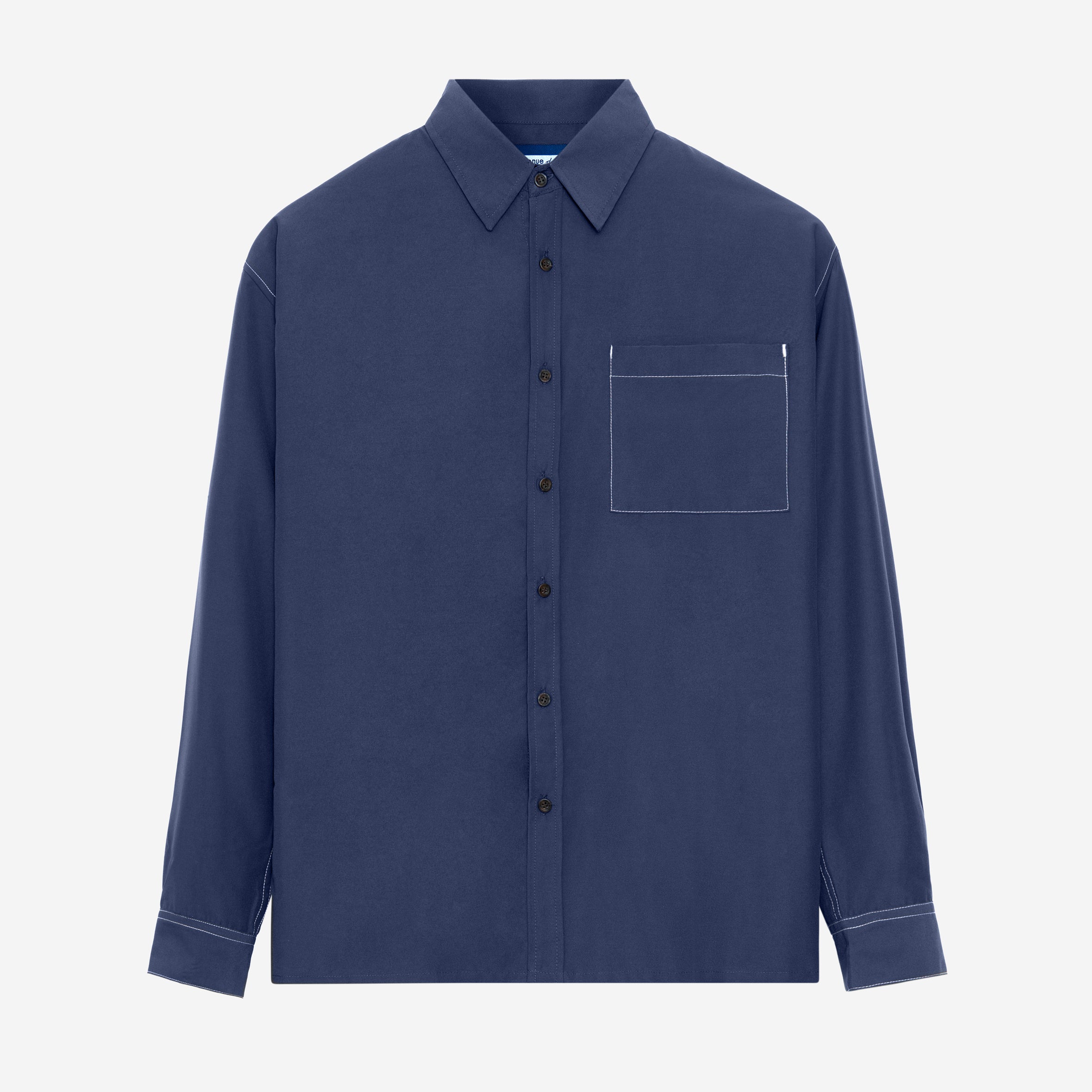 Escargot Long Sleeve Shirt White Stitch - Navy