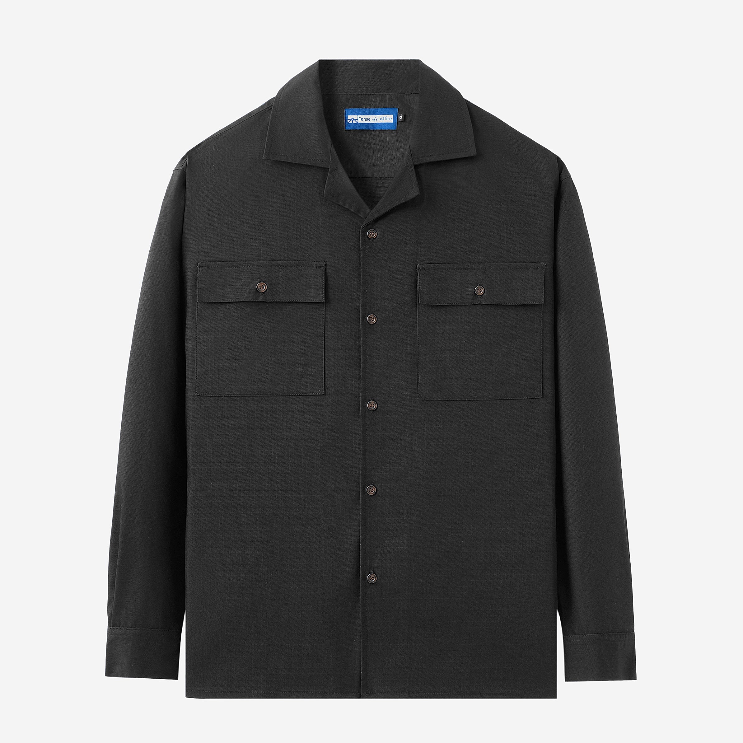 FACTORY SALE - Breakfast Club Long Sleeve Camp Collar Shirt - Black Ripstop