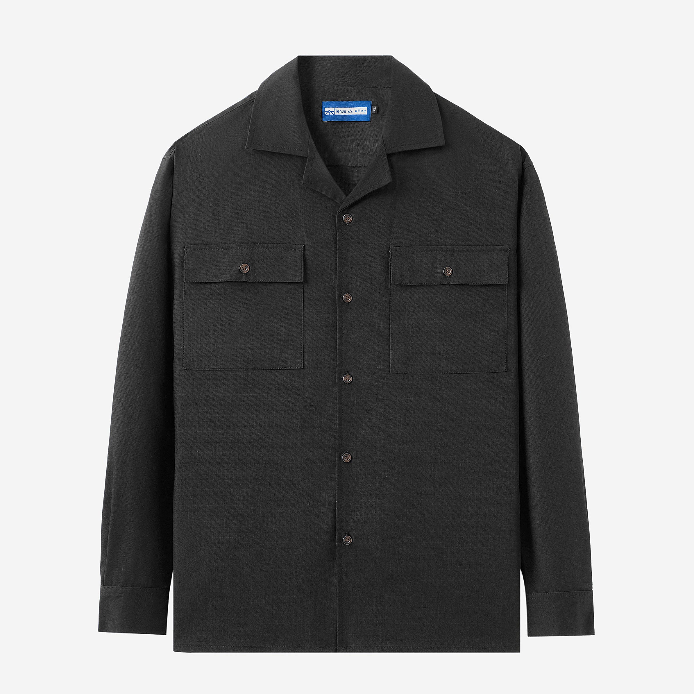 Breakfast Club Long Sleeve Camp Collar Shirt - Black Ripstop