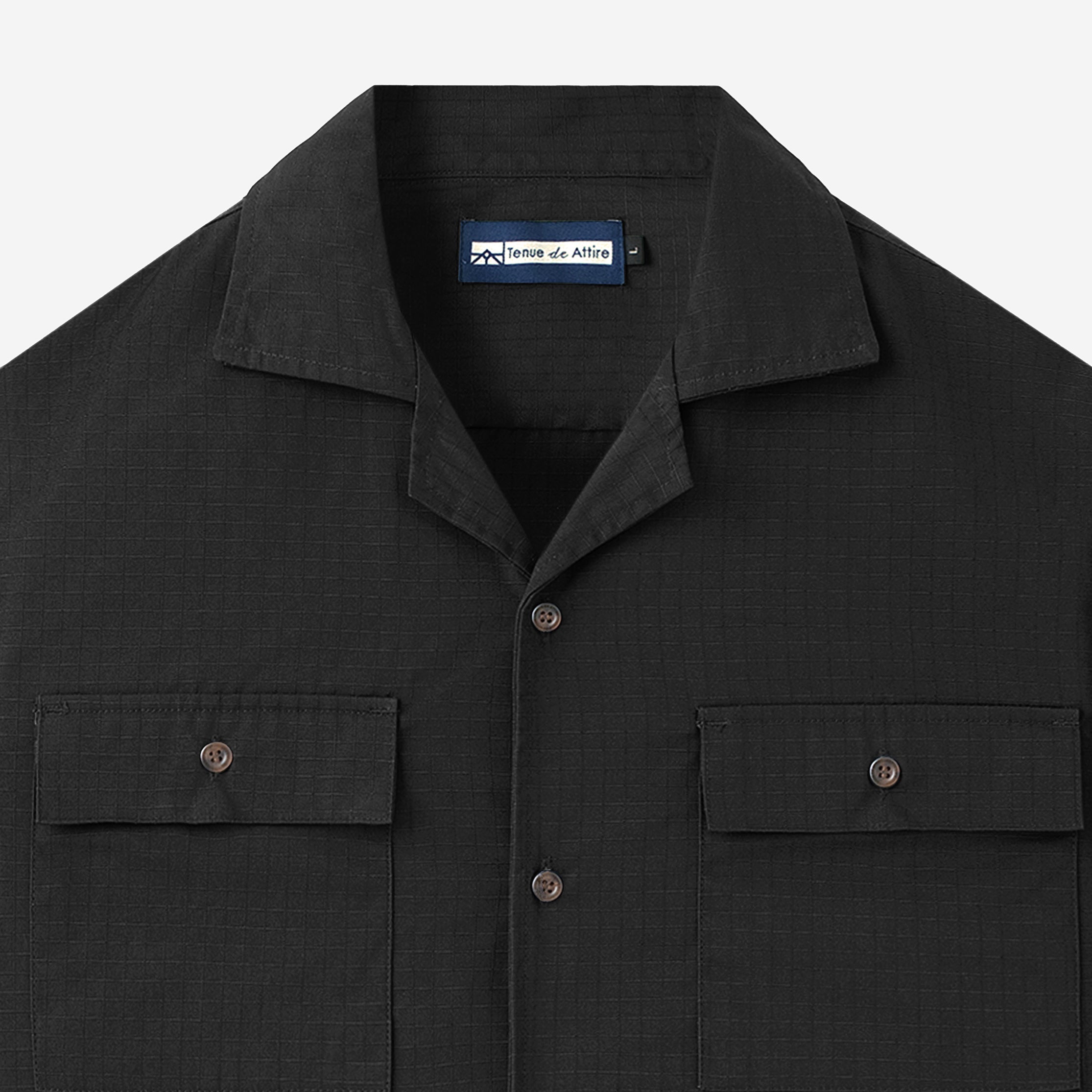 FACTORY SALE - Breakfast Club Long Sleeve Camp Collar Shirt - Black Ripstop