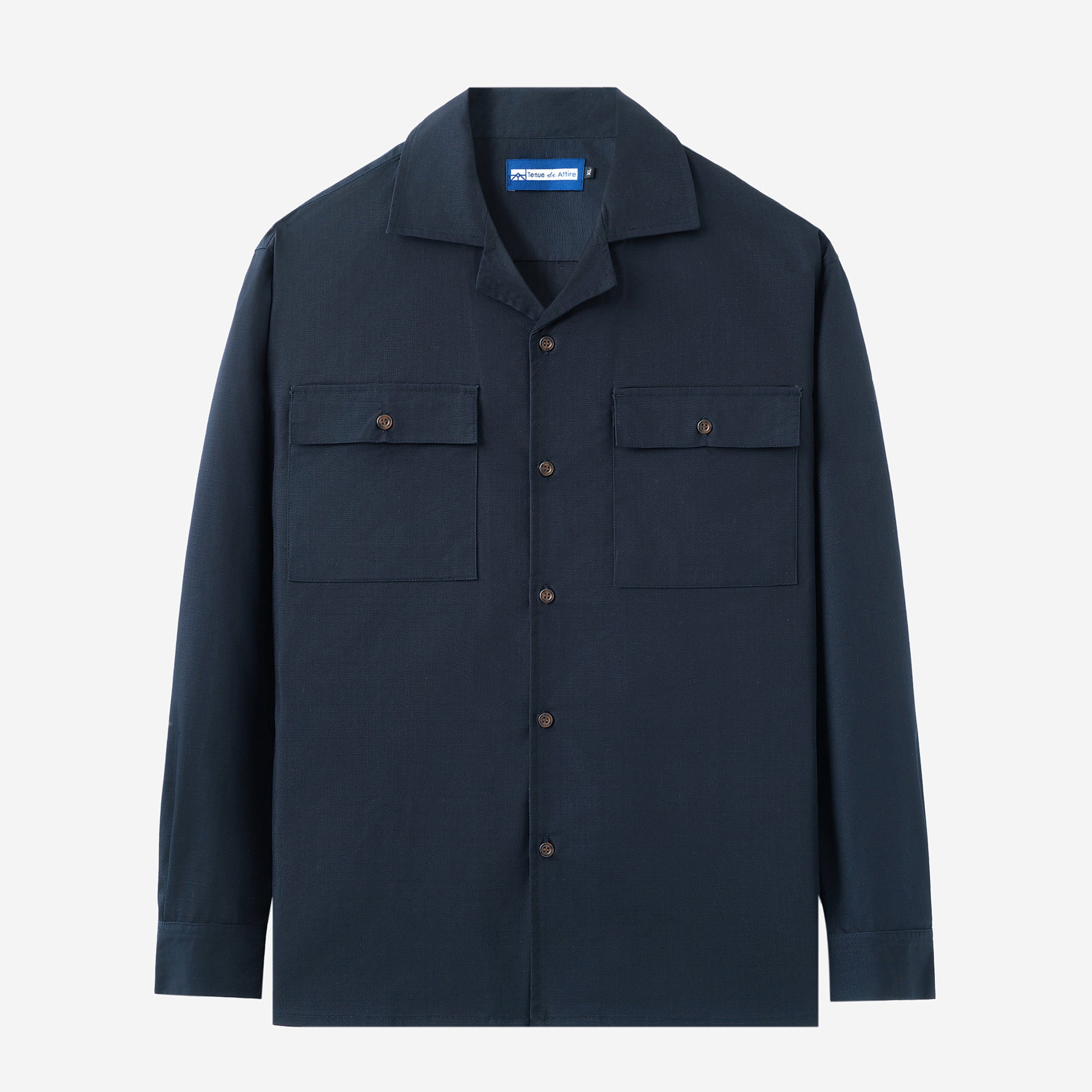Breakfast Club Long Sleeve Camp Collar Shirt - Navy Ripstop
