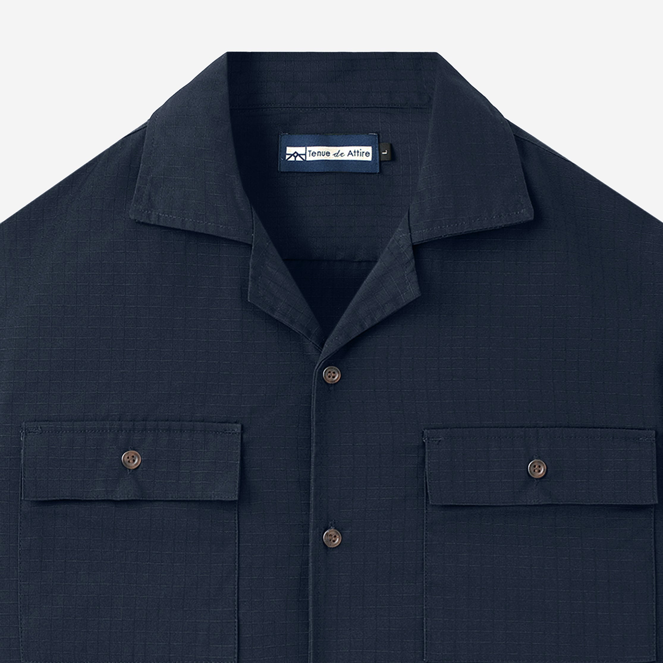 Breakfast Club Long Sleeve Camp Collar Shirt - Navy Ripstop