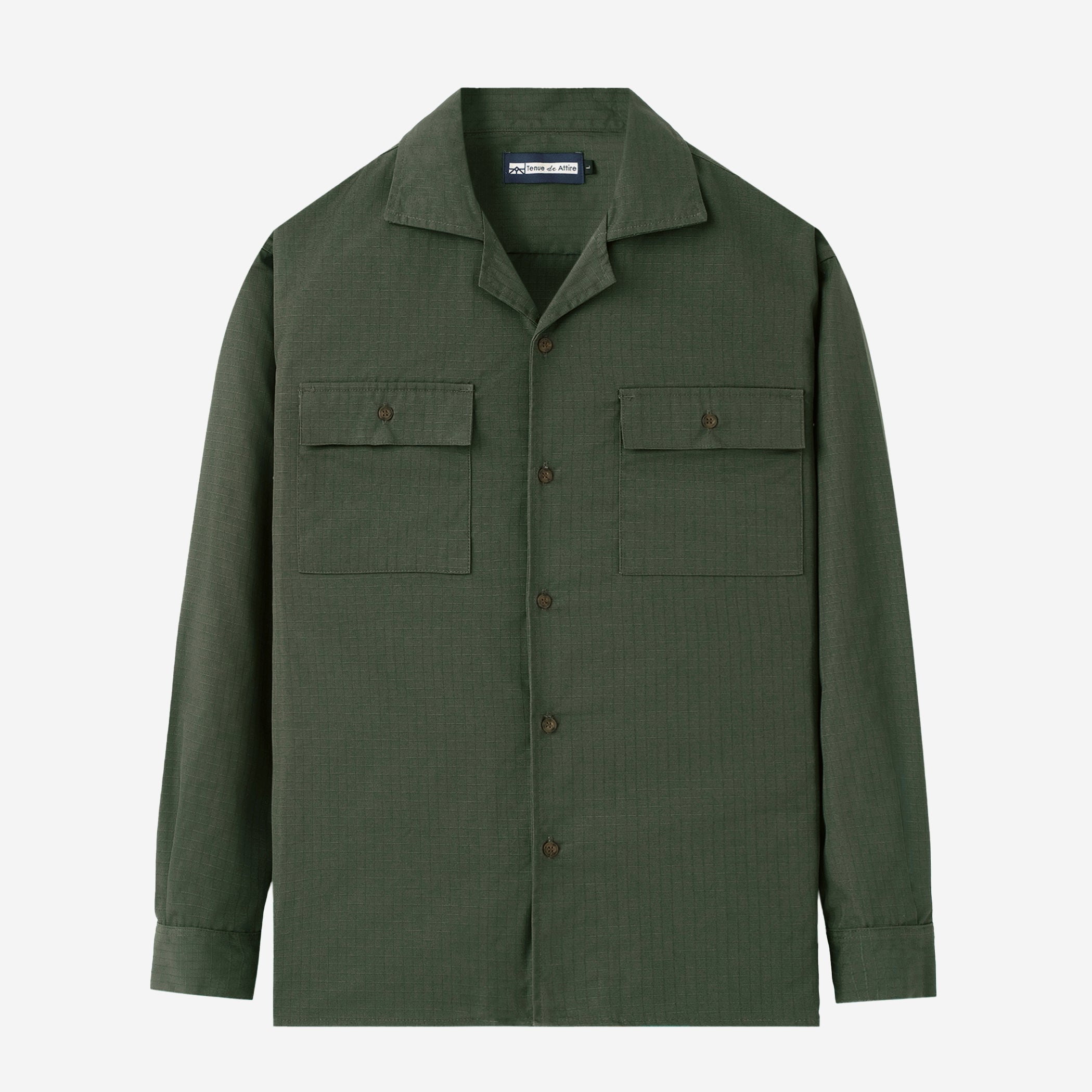 Breakfast Club Long Sleeve Camp Collar Shirt - Olive Ripstop