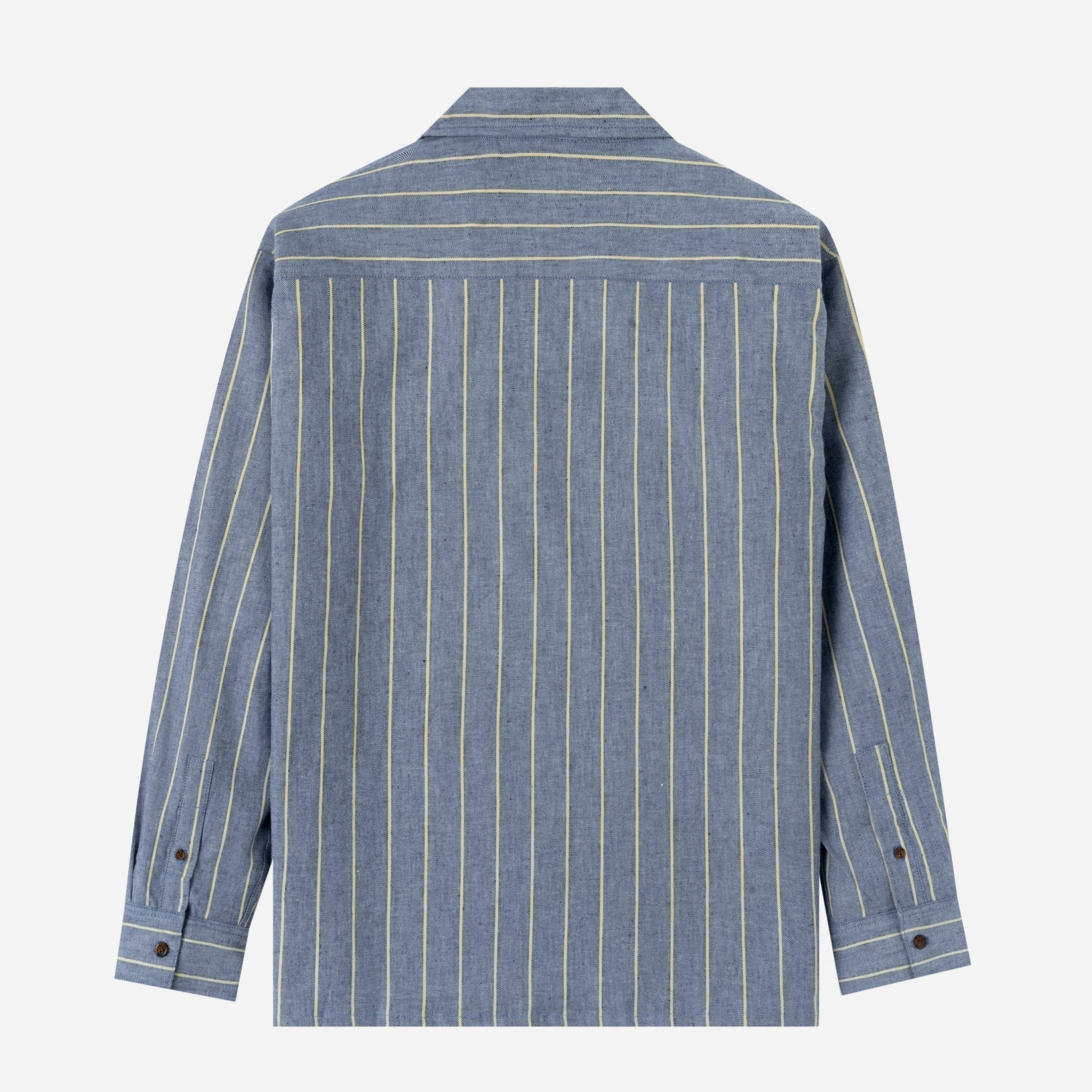 FACTORY SALE - City Long Sleeve Camp Collar 2 Pocket Striped Shirt - Blue Grey