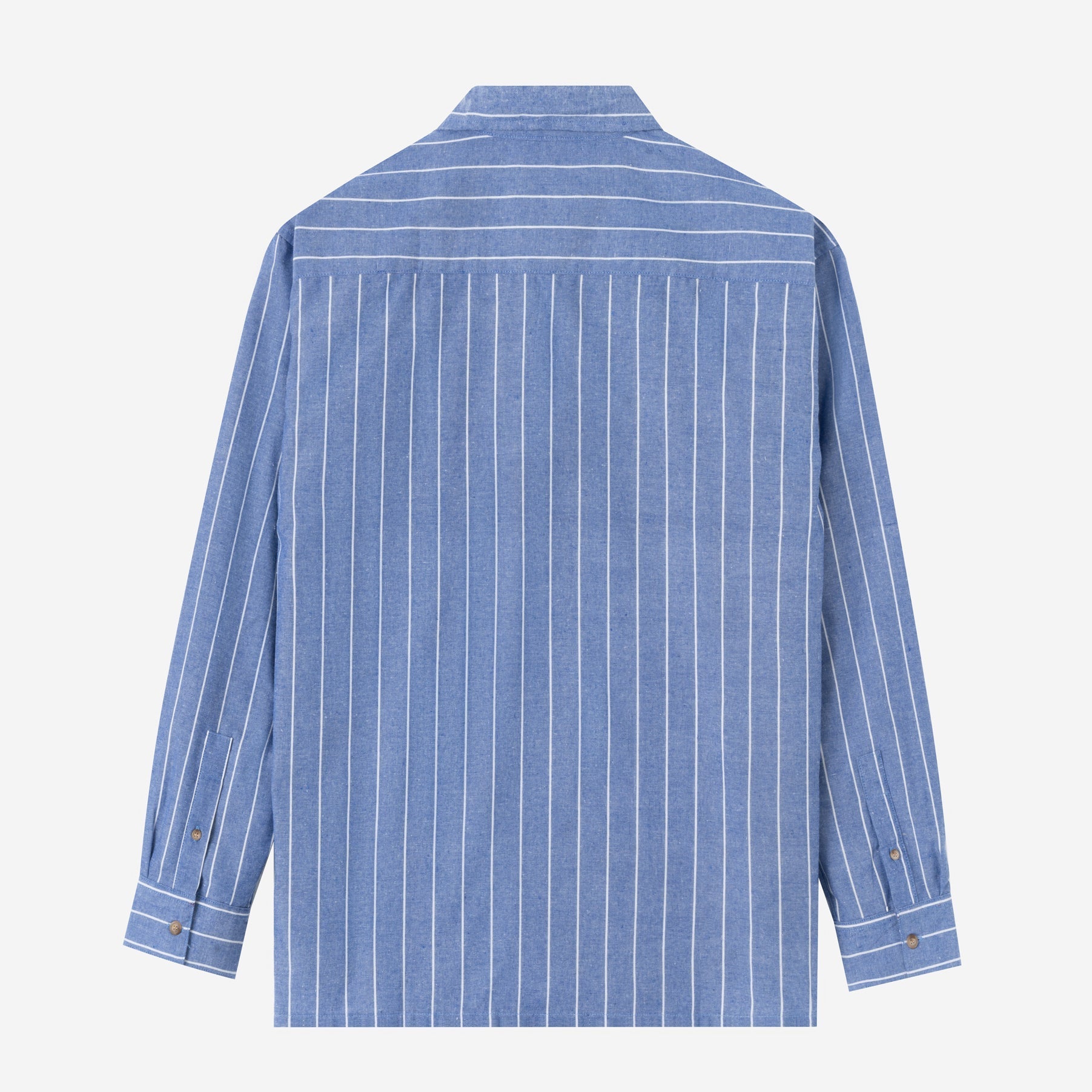 FACTORY SALE - City Long Sleeve Camp Collar 2 Pocket Striped Shirt - Misty Navy