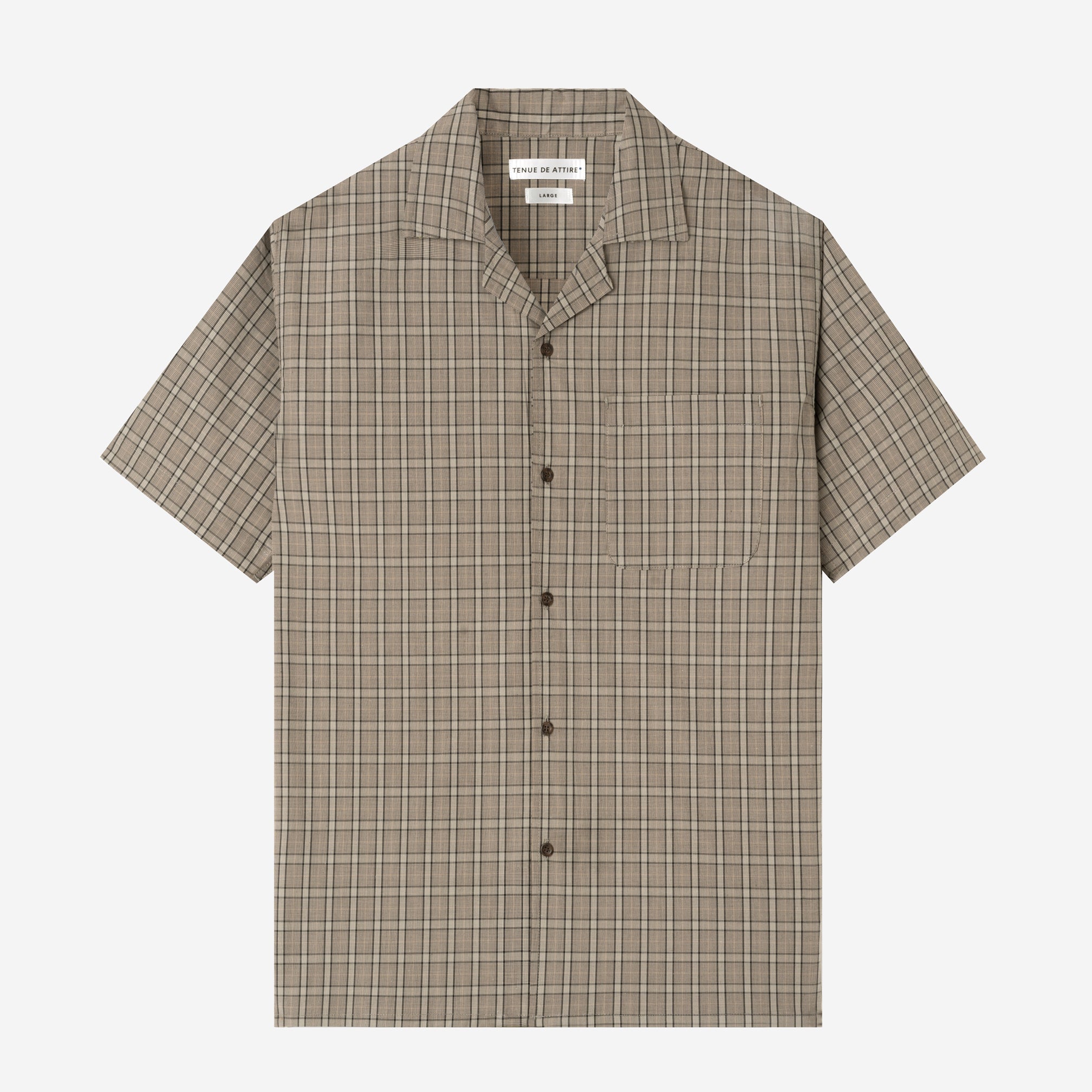 Social Creatures Short Sleeve Camp Collar Plaid Shirt - Grey Beige