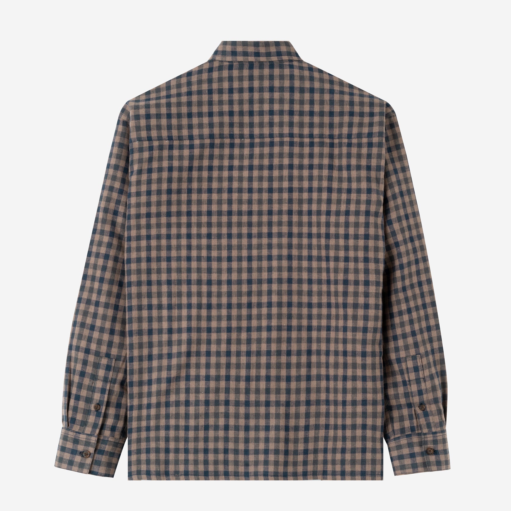 FACTORY SALE - Sunny Vacation Long Sleeve Plaid Shirt - Navy Brown Squared