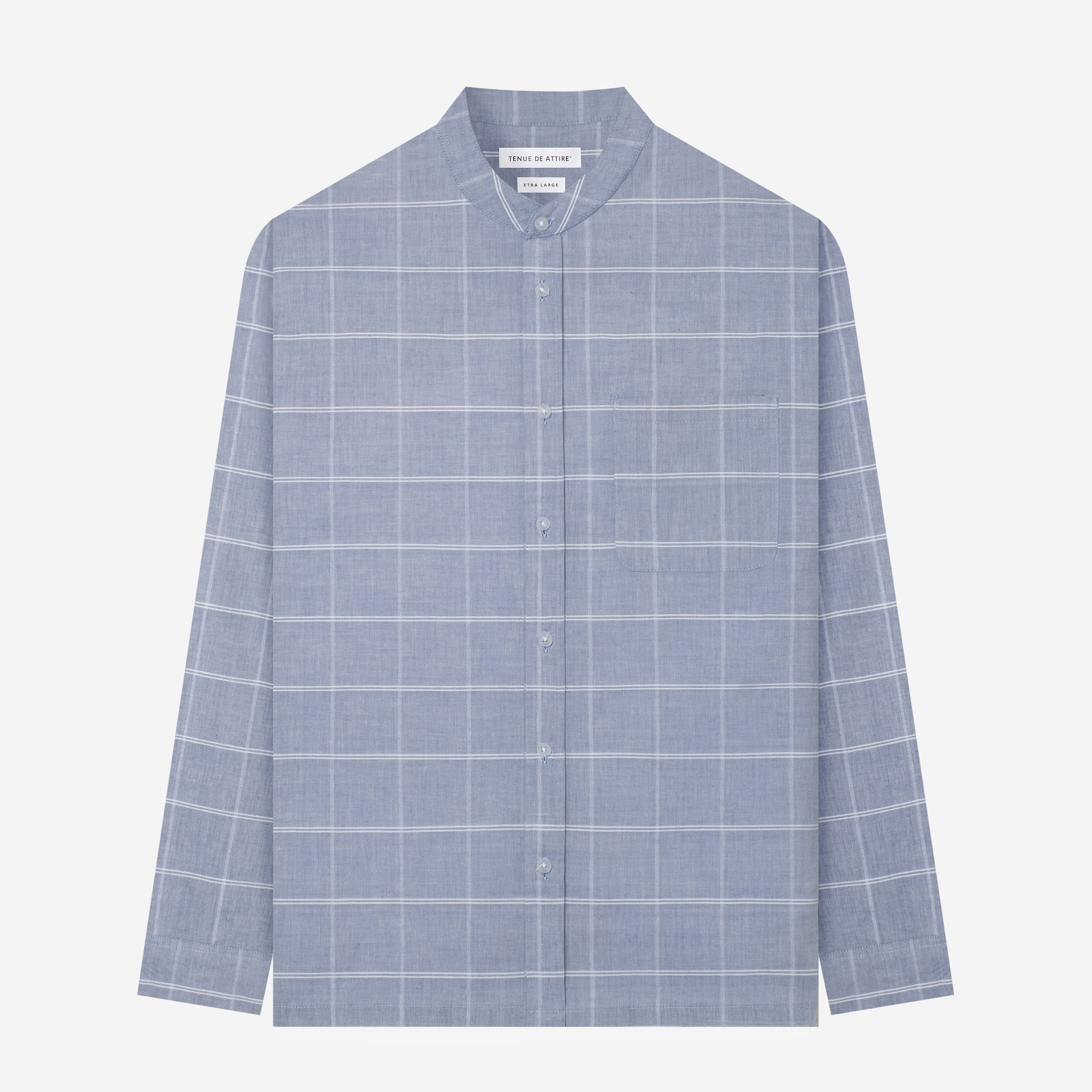 By The Hours Band Collar Long Sleeve Shirt Plaid Ice Blue