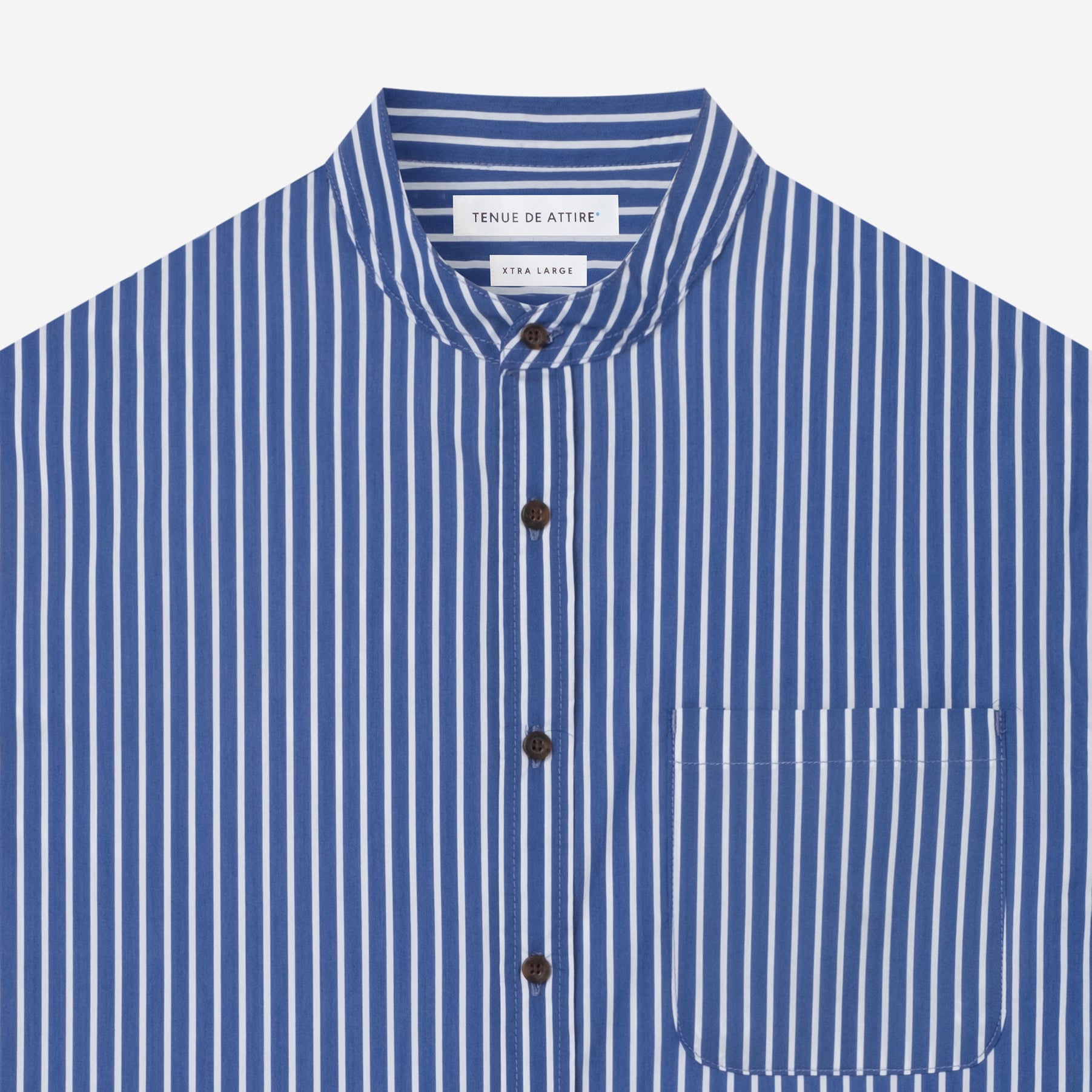 By The Hours Band Collar Long Sleeve Shirt Stripes Ocean Blue