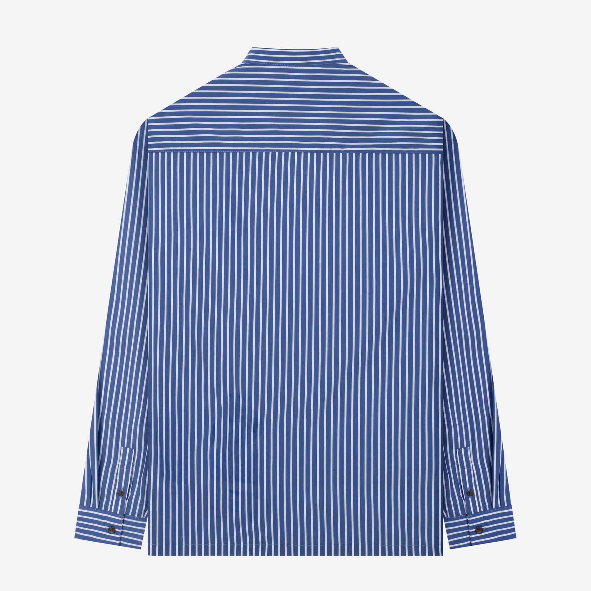 By The Hours Band Collar Long Sleeve Shirt Stripes Ocean Blue