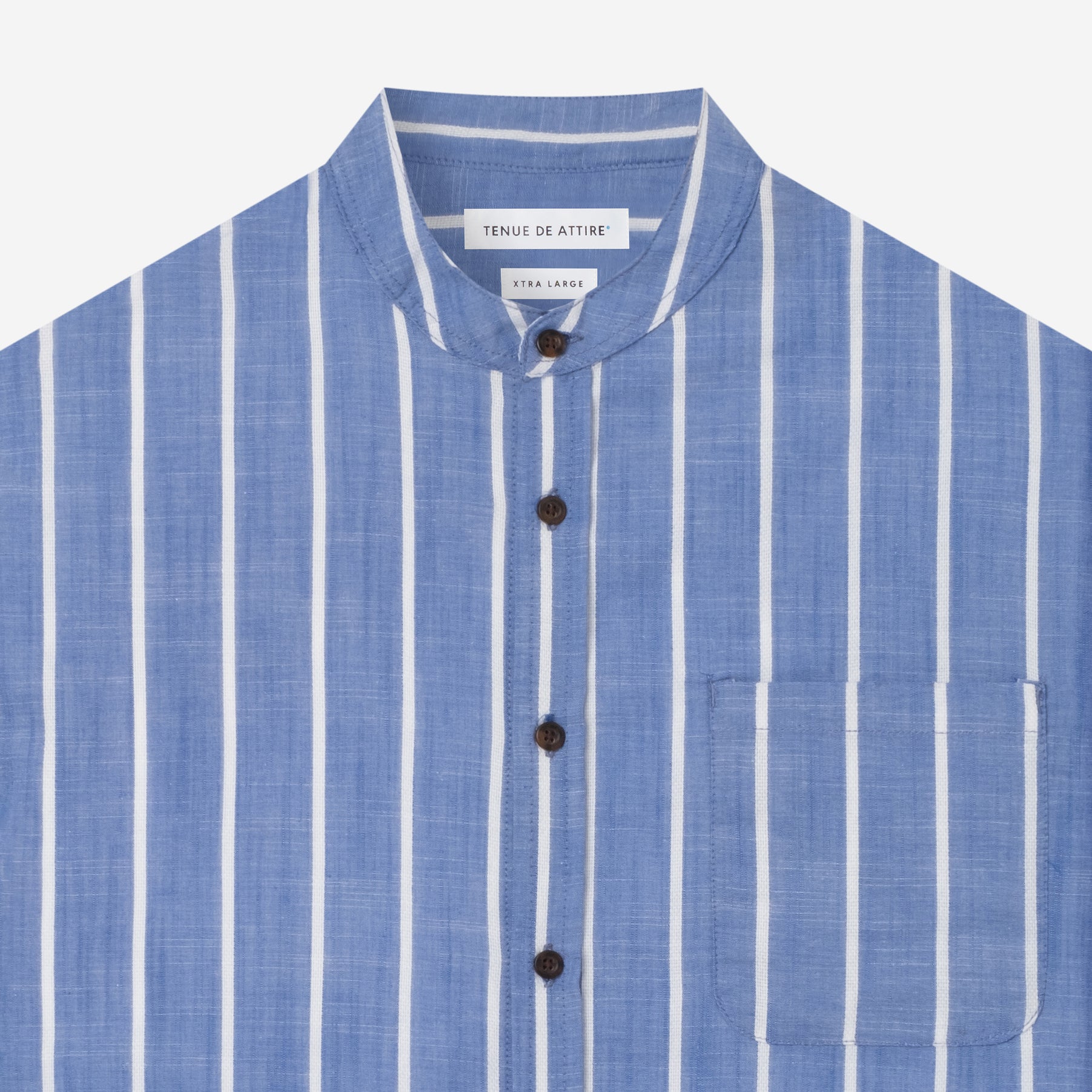 By The Hours Band Collar Long Sleeve Shirt Stripes Pale Blue