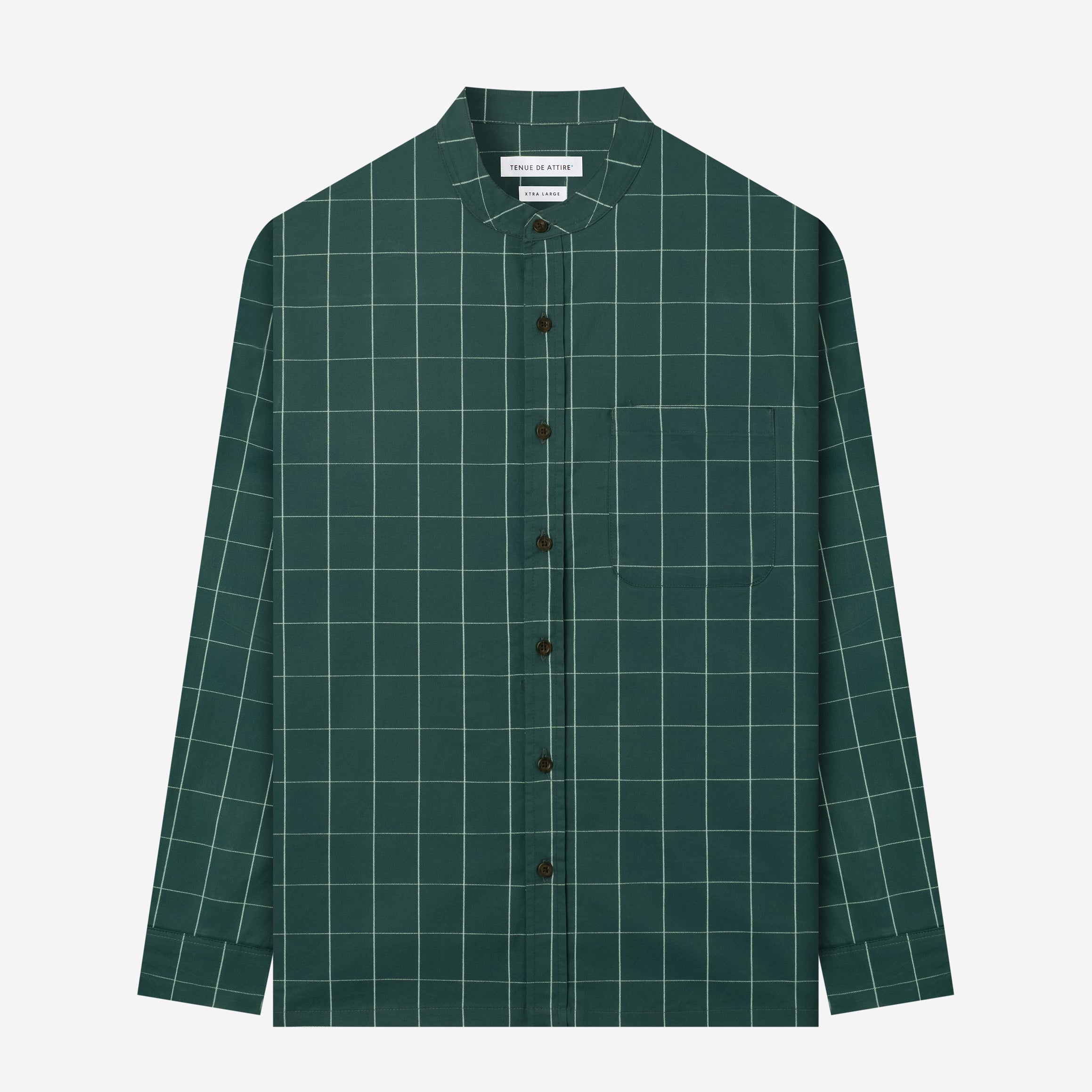 By The Hours Band Collar Long Sleeve Shirt Checkered Moss Green