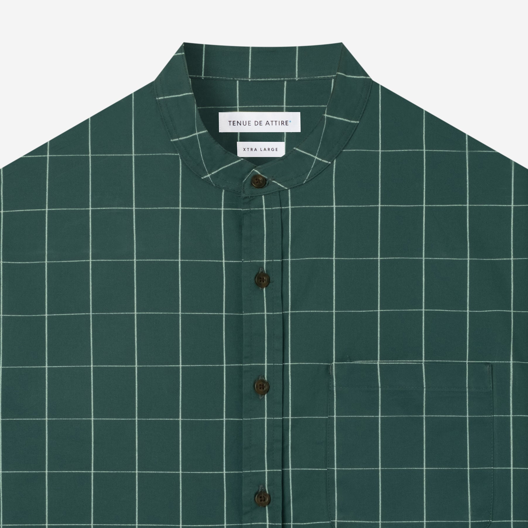 By The Hours Band Collar Long Sleeve Shirt Checkered Moss Green