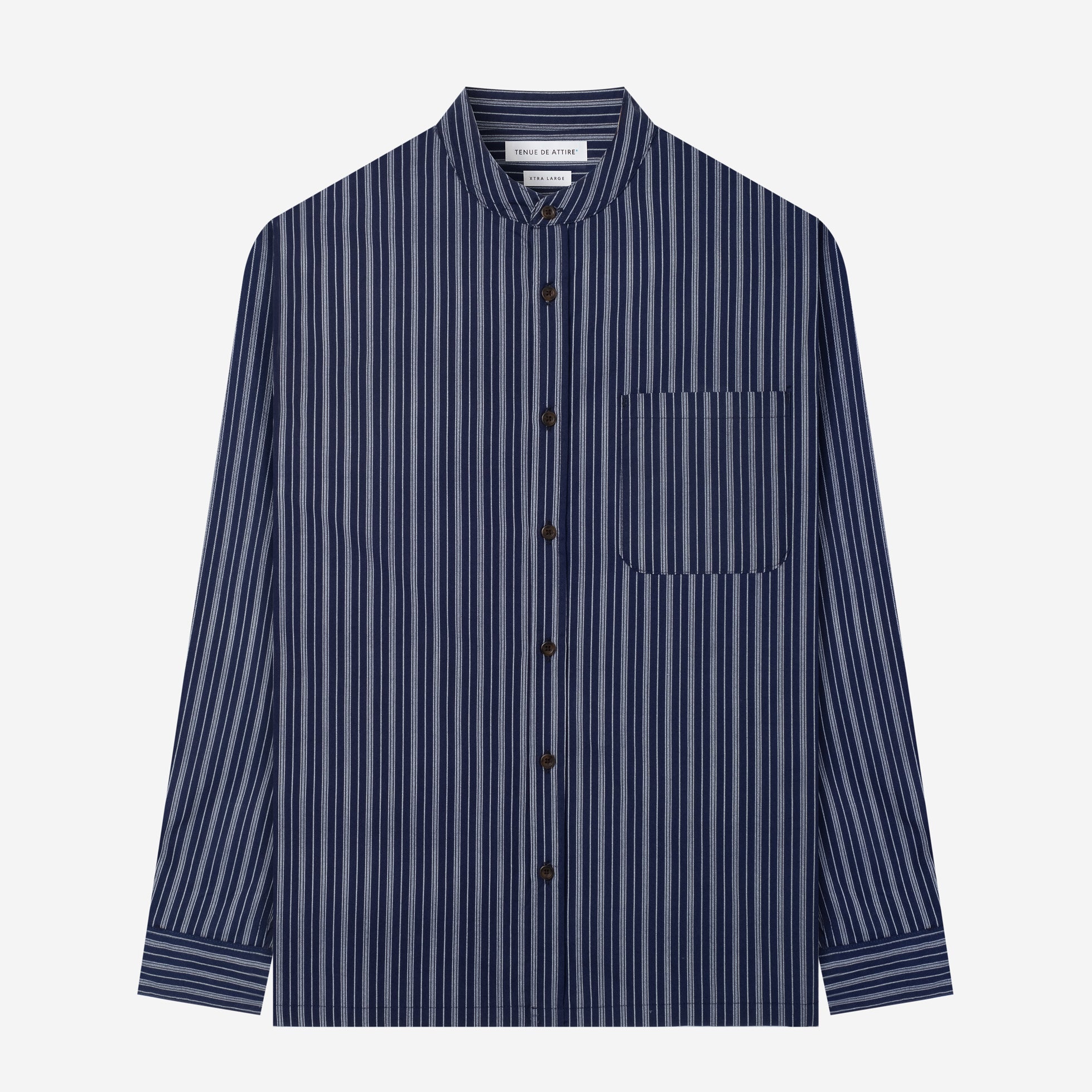 By The Hours Band Collar Long Sleeve Shirt Stripes Navy Pearl