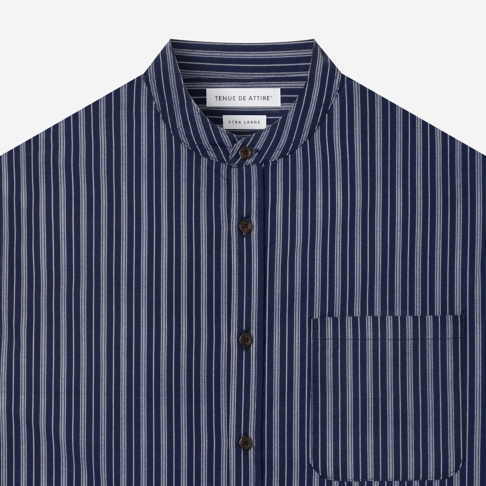 By The Hours Band Collar Long Sleeve Shirt Stripes Navy Pearl