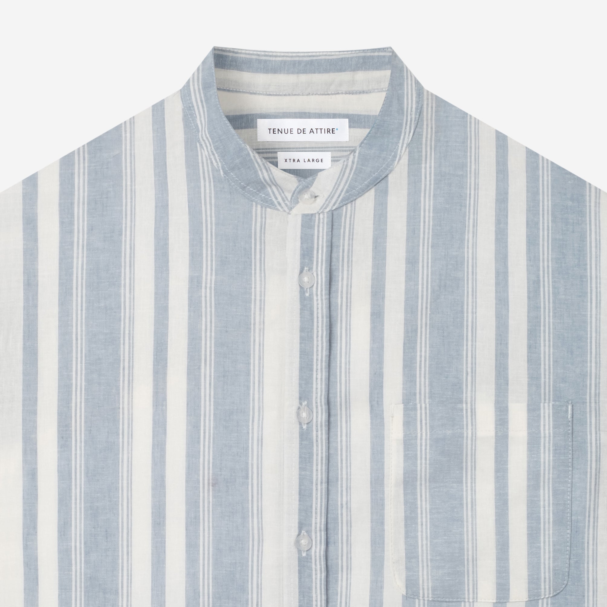 By The Hours Band Collar Long Sleeve Shirt Linen Stripes Sky Mist