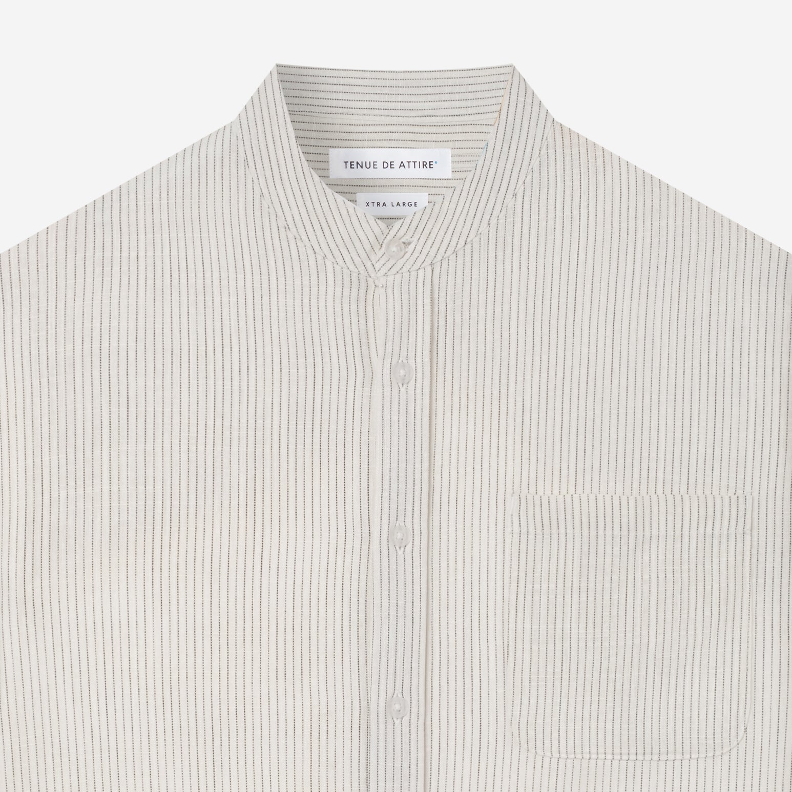 By The Hours Band Collar Long Sleeve Shirt Linen Stripes Soft White