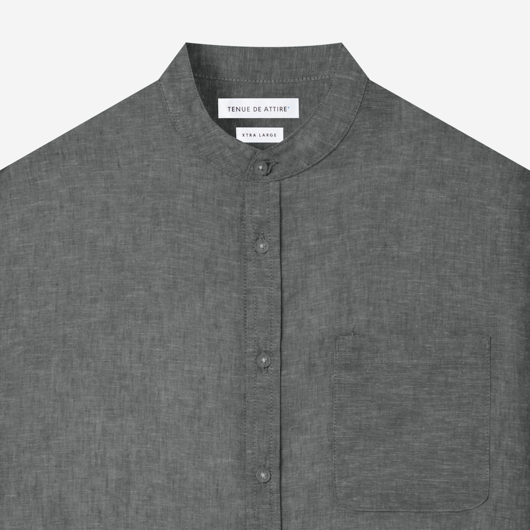 By The Hours Band Collar Long Sleeve Shirt Chambray Denim Cloud Grey
