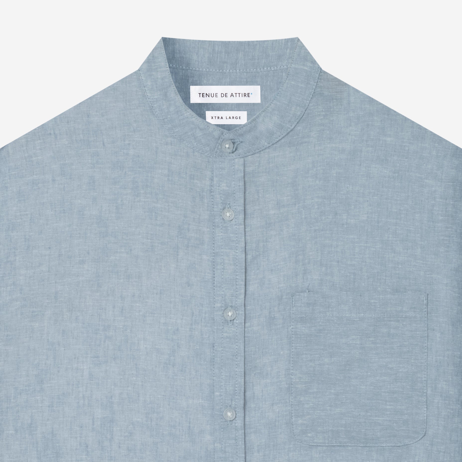 By The Hours Band Collar Long Sleeve Shirt Chambray Denim Frost Blue