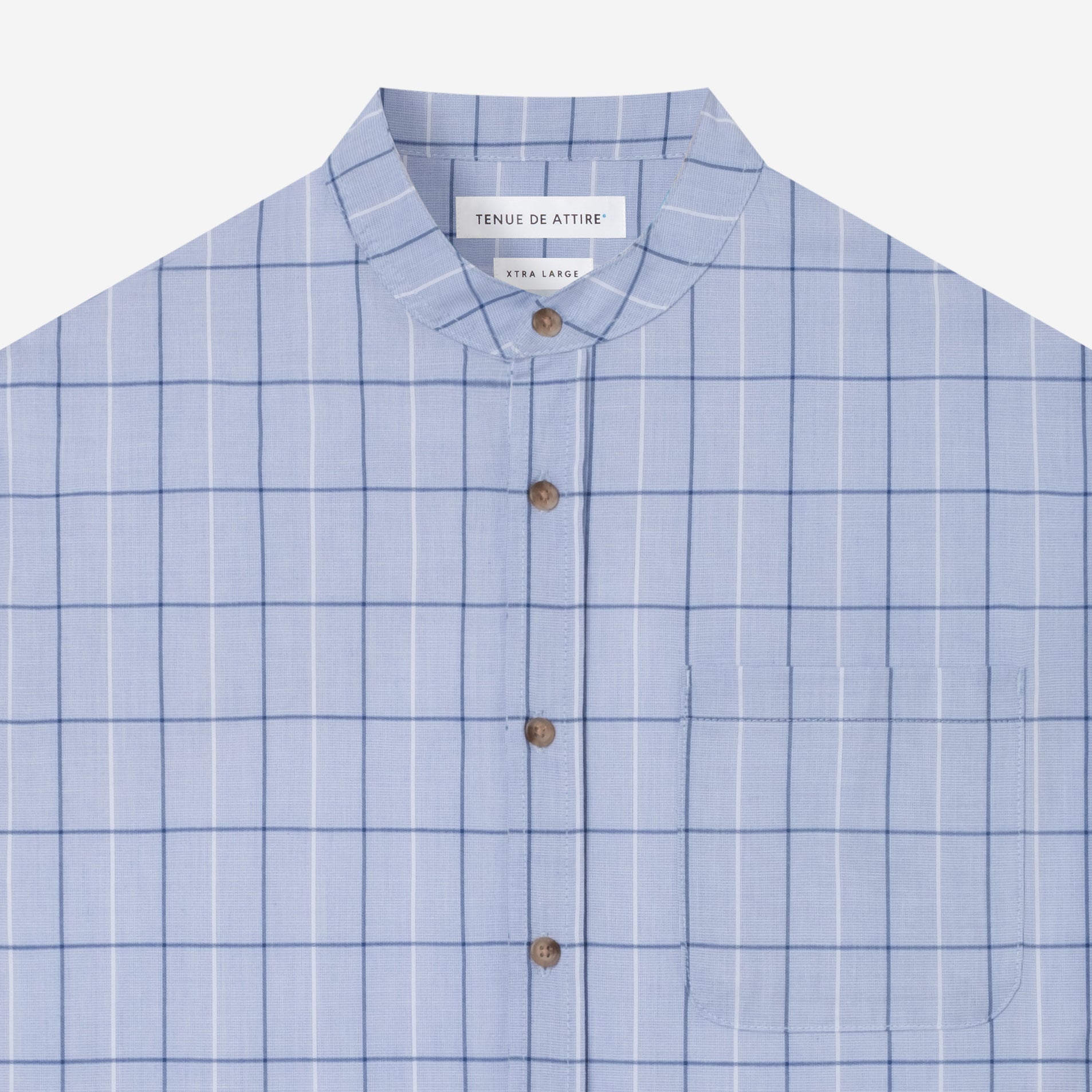 By The Hours Band Collar Long Sleeve Shirt Plaid Sky Blue Zenith