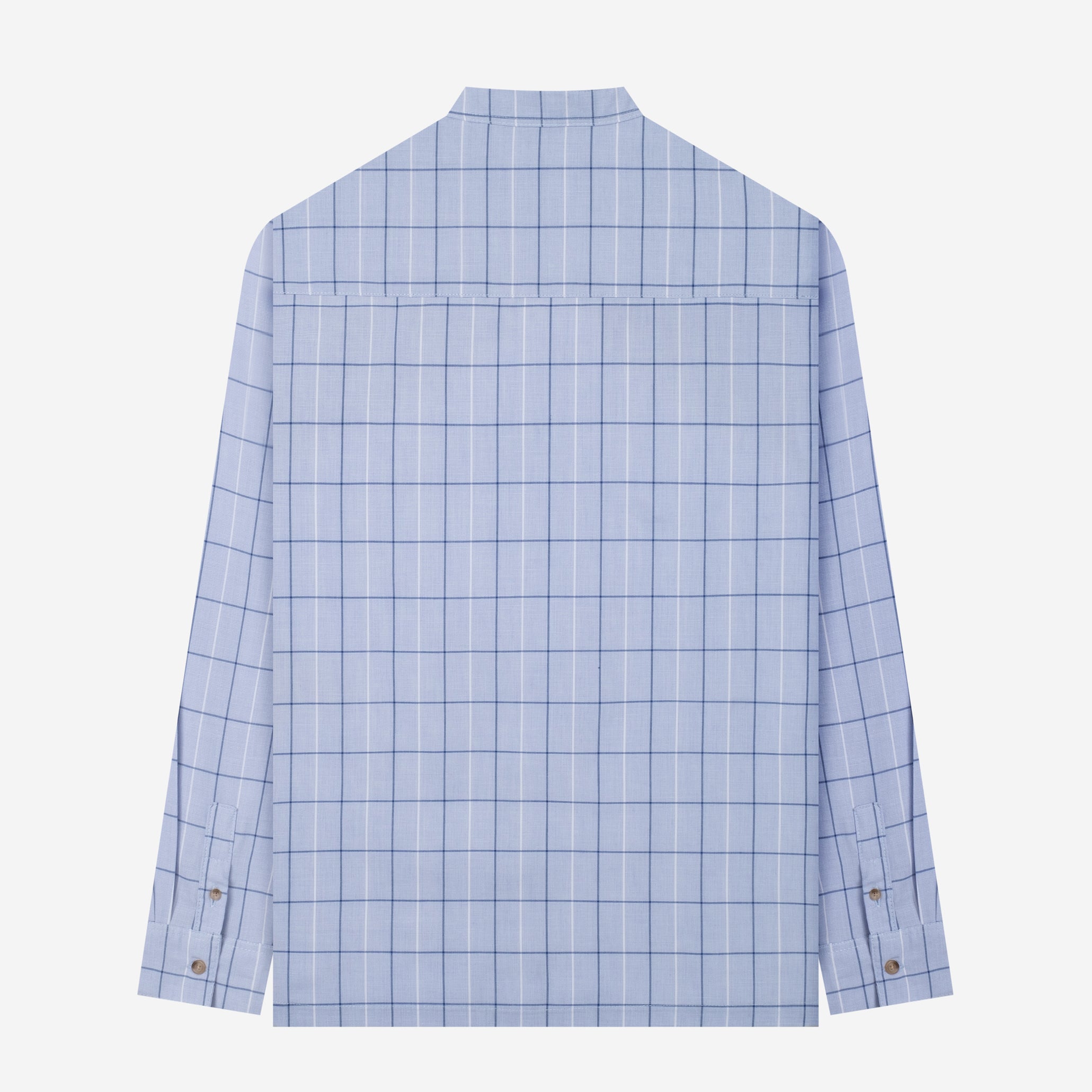 By The Hours Band Collar Long Sleeve Shirt Plaid Sky Blue Zenith