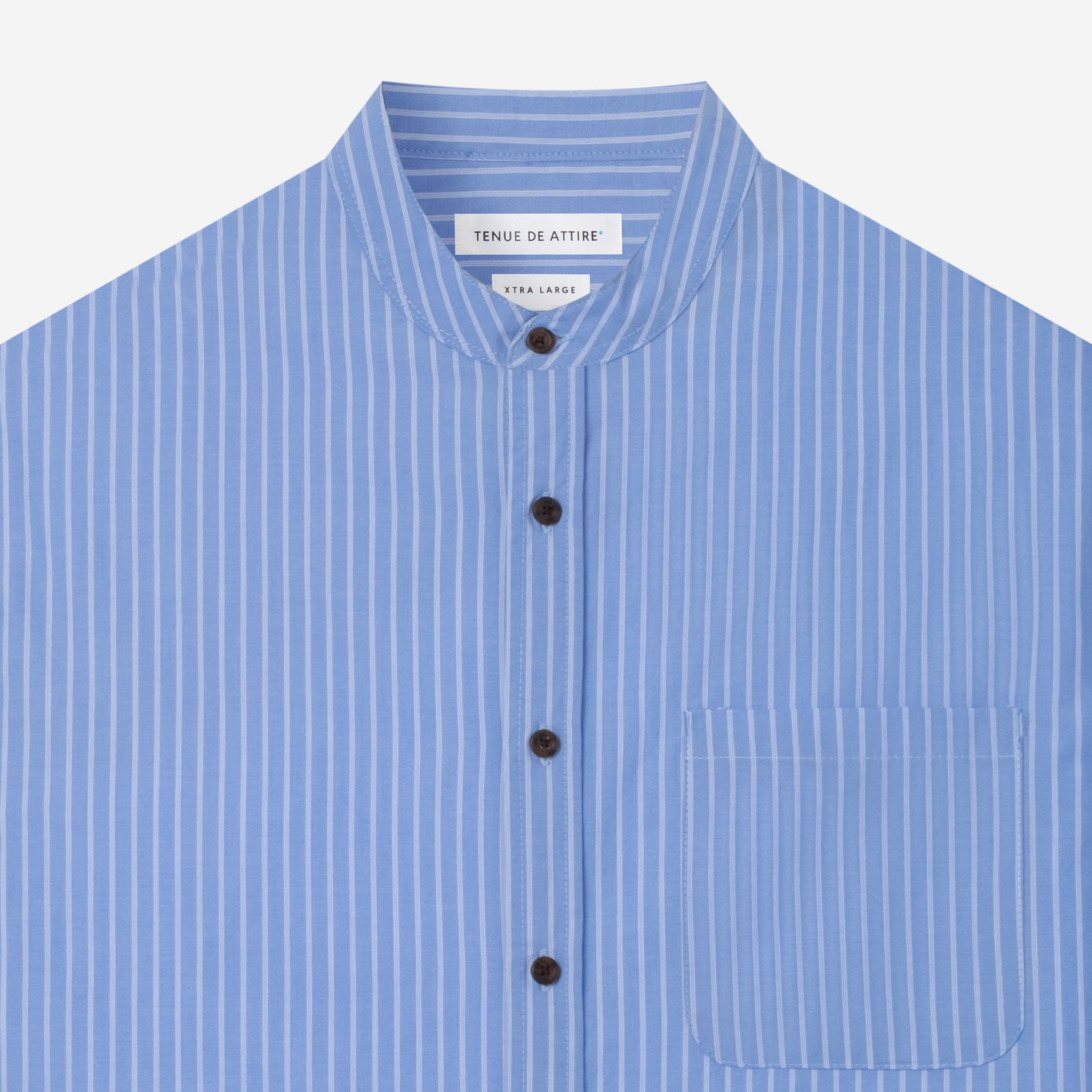 By The Hours Band Collar Long Sleeve Shirt Stripes Light Blue Azure