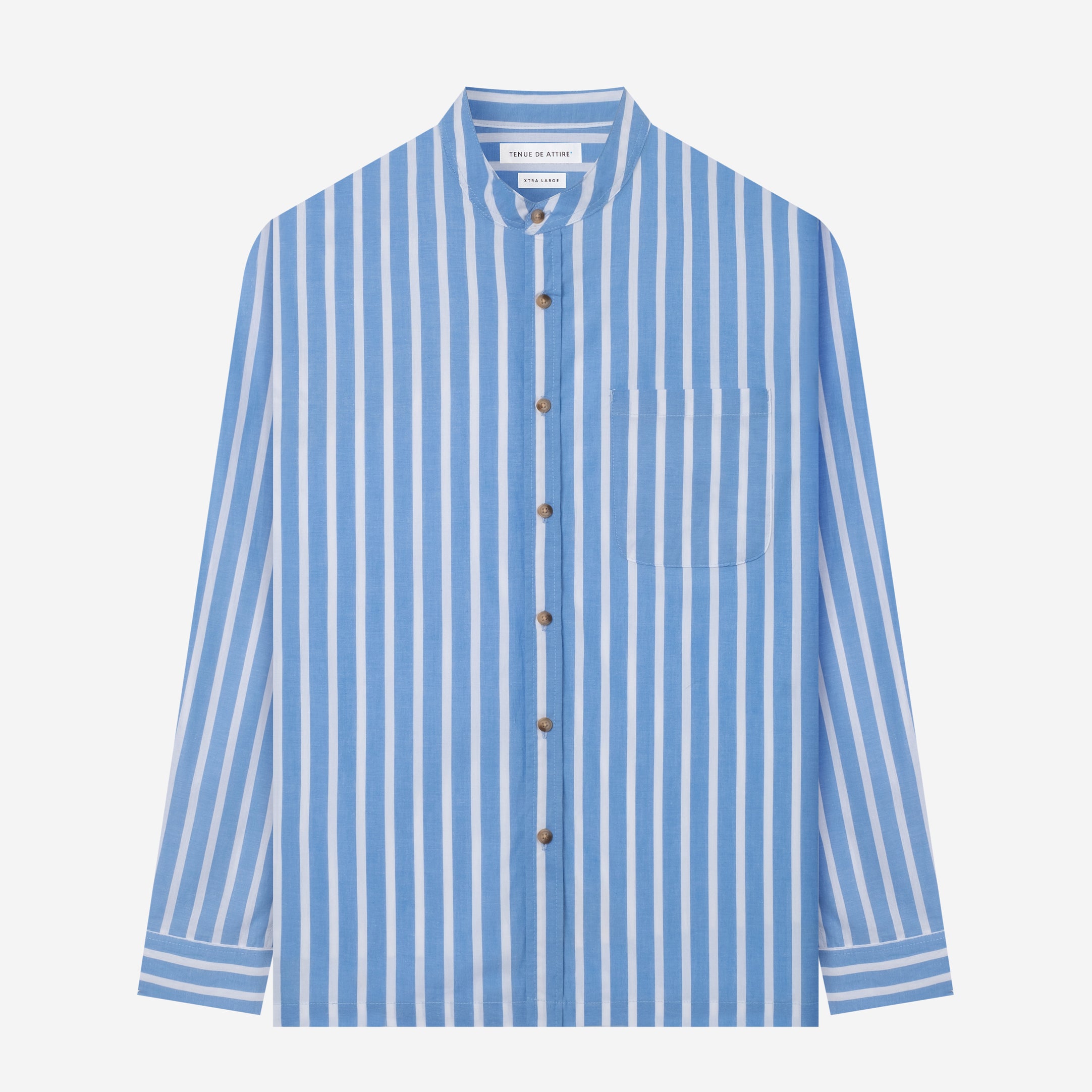 By The Hours Band Collar Long Sleeve Shirt Stripes Navy Dark