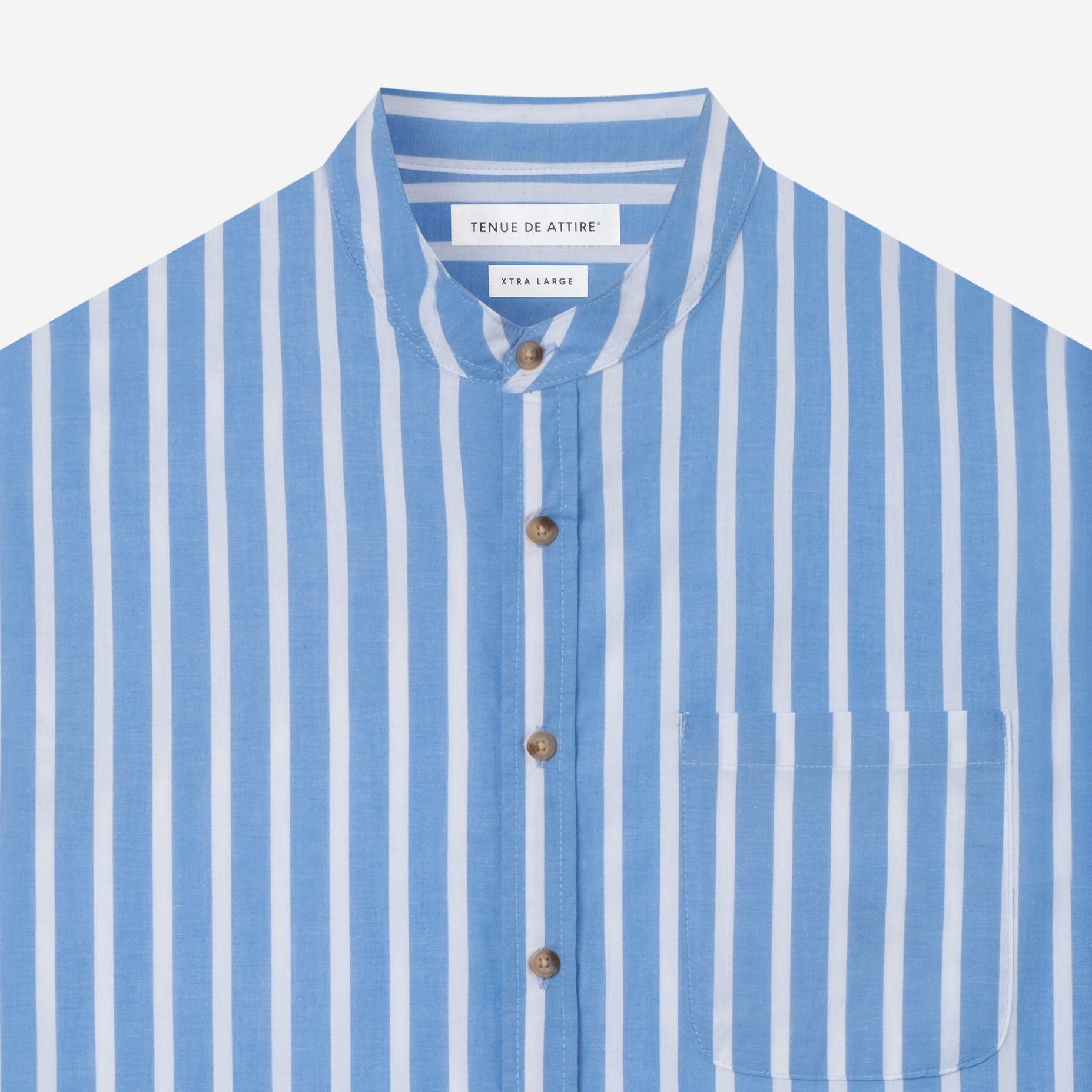 By The Hours Band Collar Long Sleeve Shirt Stripes Navy Dark