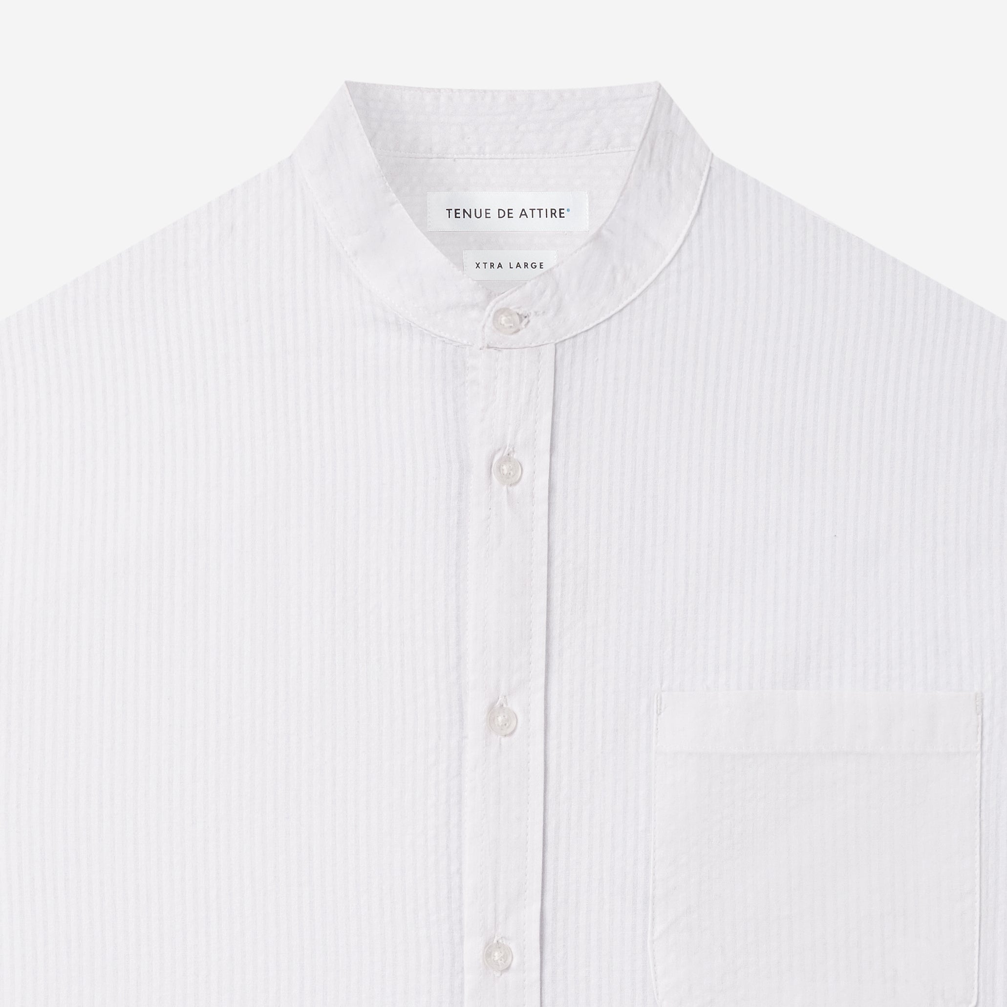 By The Hours Band Collar Long Sleeve Shirt Seersucker Stripes Pure White