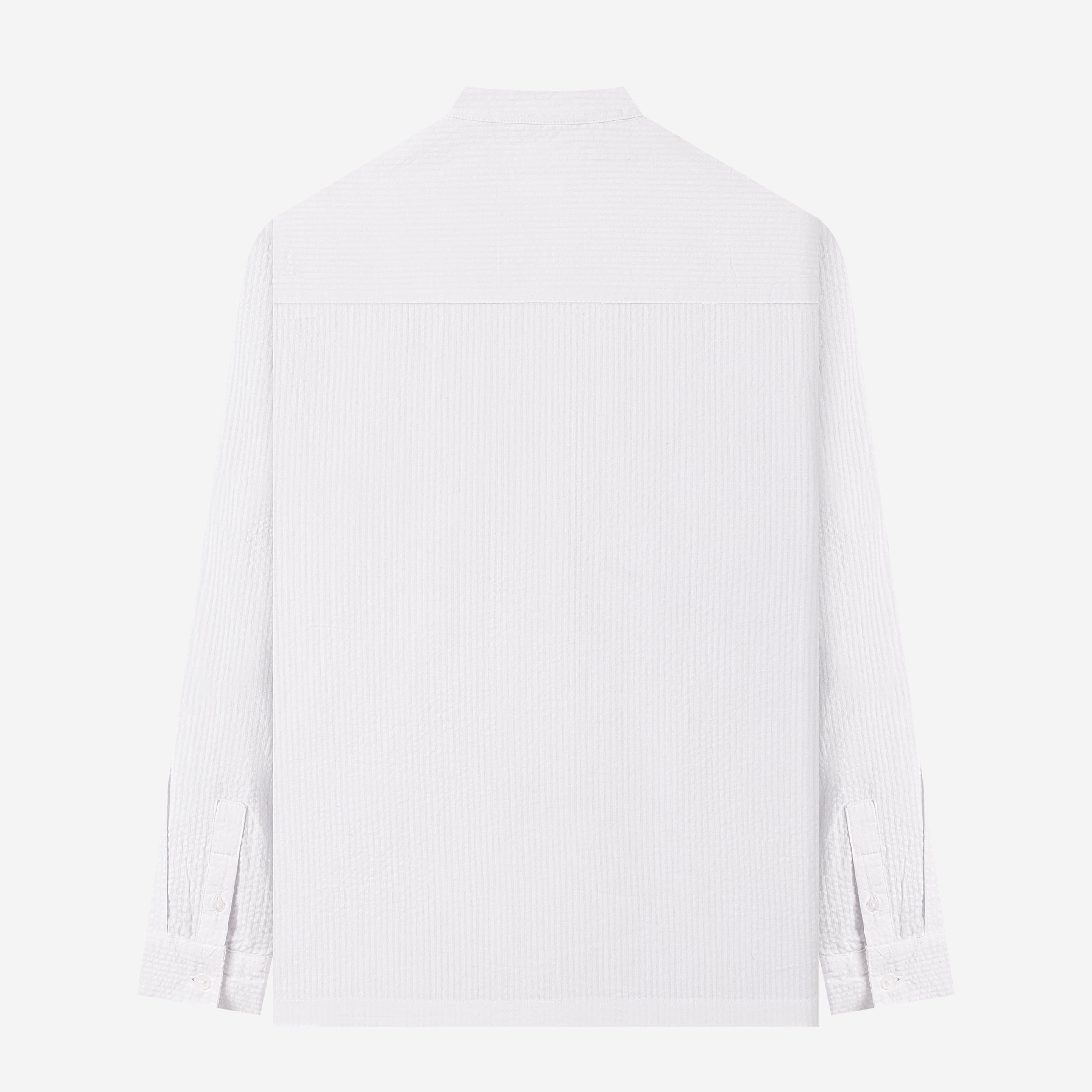 By The Hours Band Collar Long Sleeve Shirt Seersucker Stripes Pure White