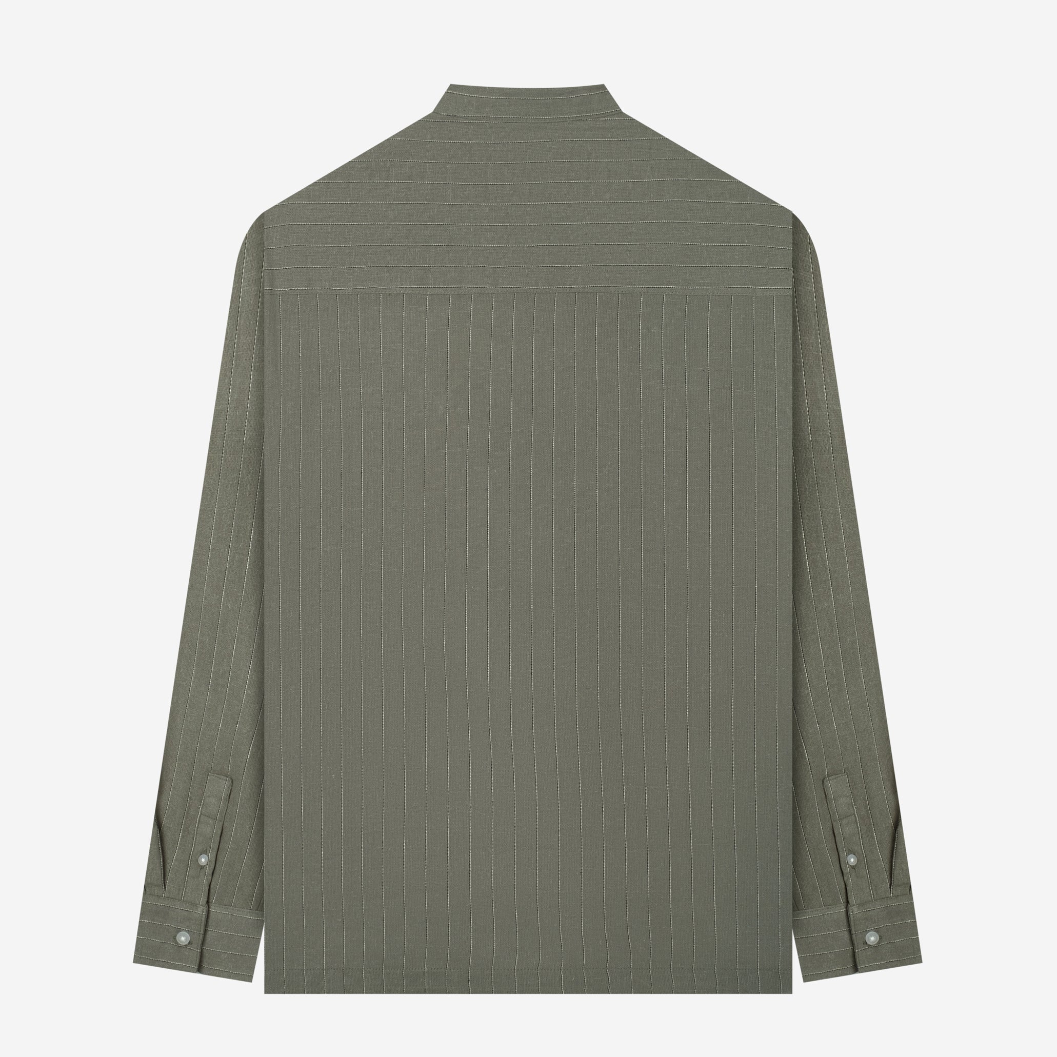 By The Hours Band Collar Long Sleeve Shirt Stripes Olive White
