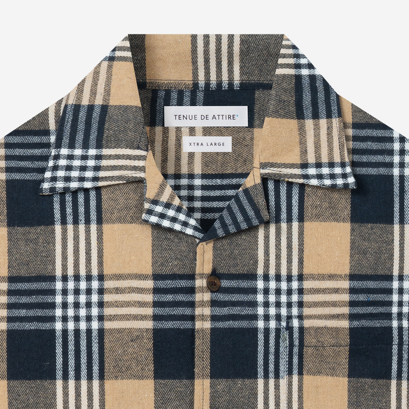 FACTORY SALE - College Camp Collar Short Sleeve Shirt - Navy Khaki