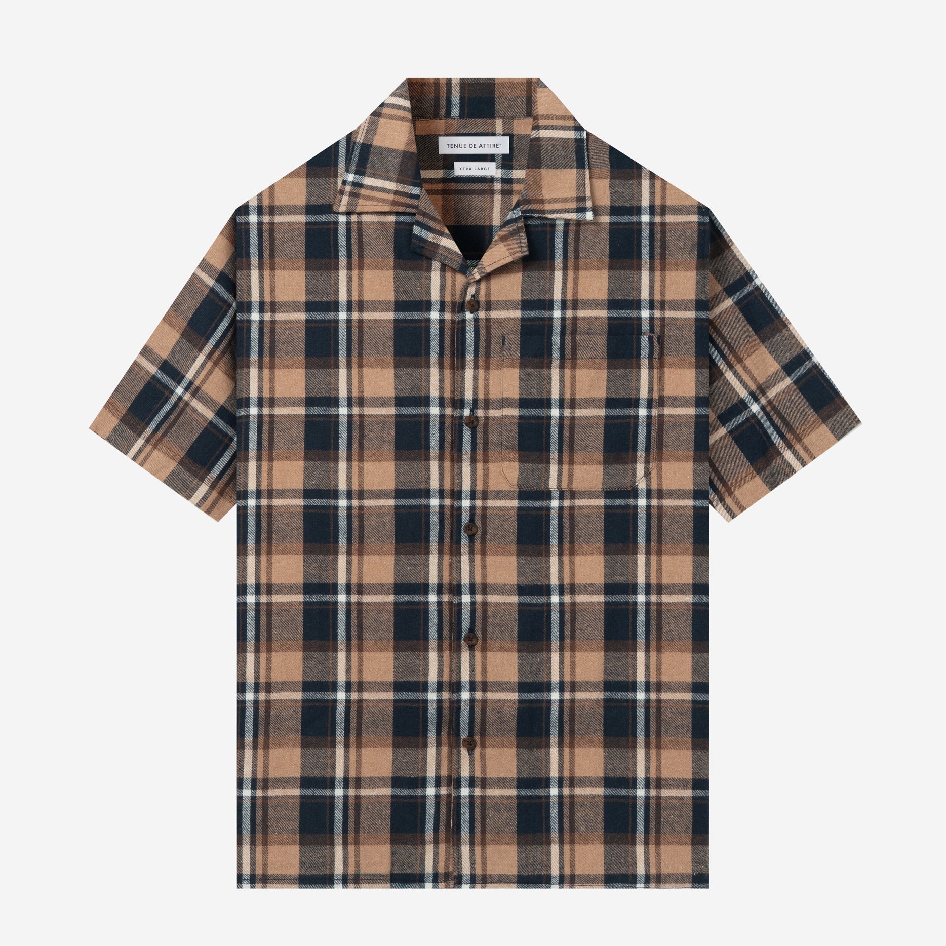 FACTORY SALE - College Camp Collar Short Sleeve Shirt - Navy Brown