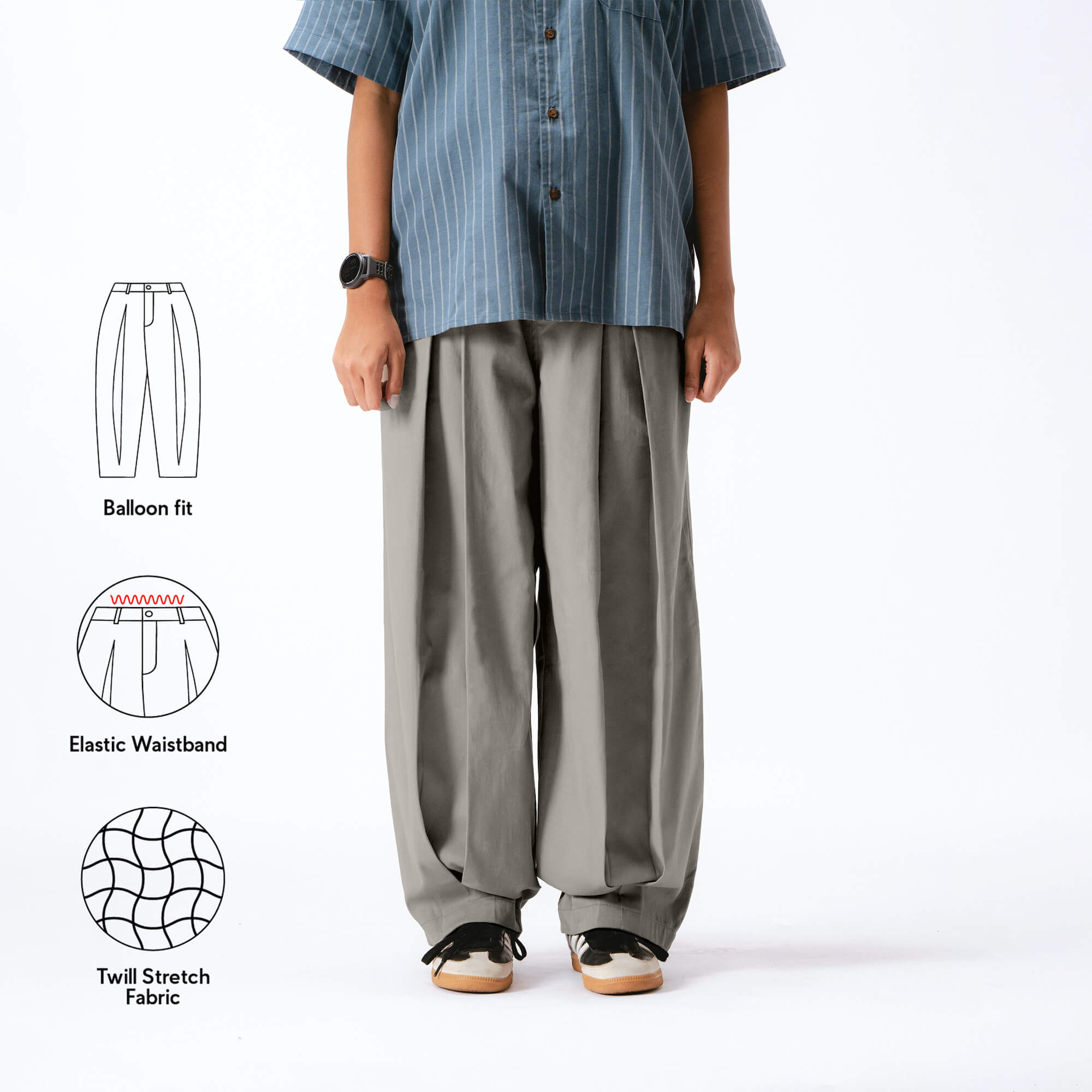 Women Parisian Pleats Pants - Light Grey