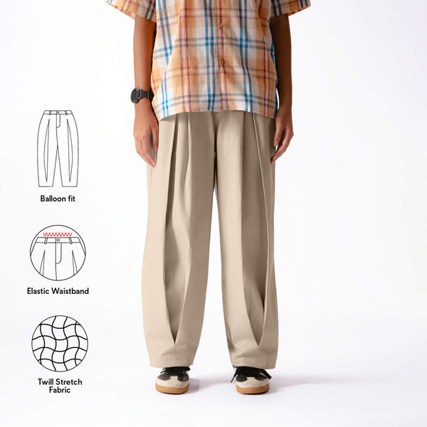 Women Parisian Pleats Pants - Beige