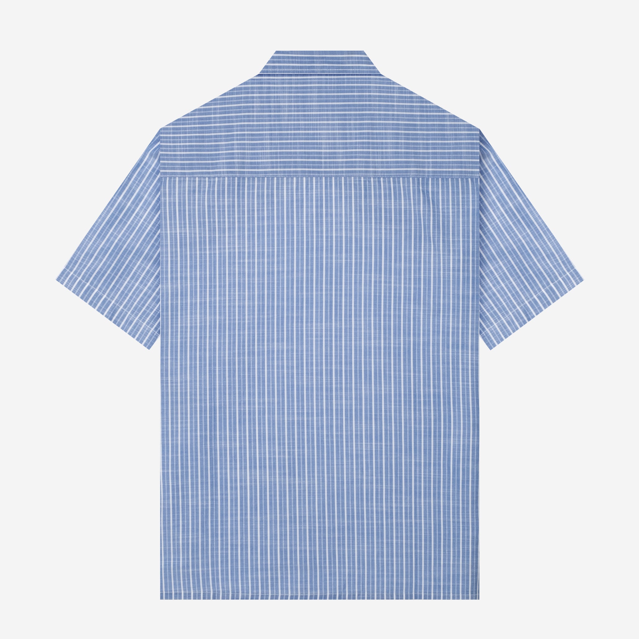 By The Hours Linen Open Collar Short Sleeve Shirt Stripes Powder Blue Horizontal