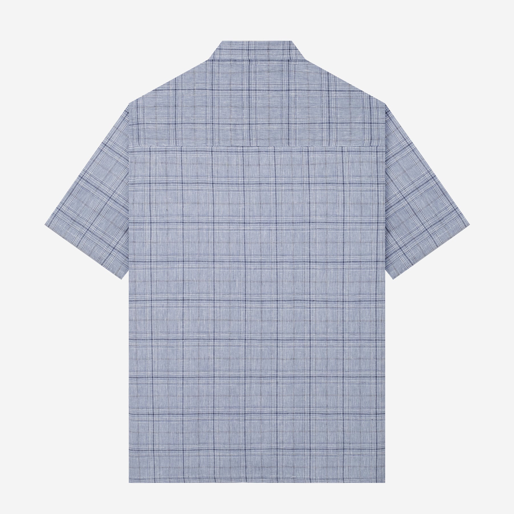 By The Hours Linen Open Collar Short Sleeve Shirt Checkers Blue