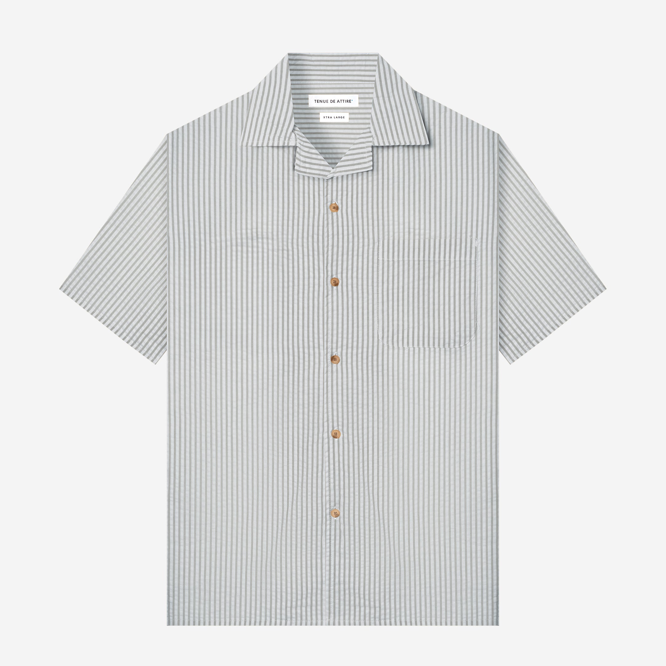 By The Hours Stripes Open Collar Short Sleeve Shirt Seersucker Stripes Grey