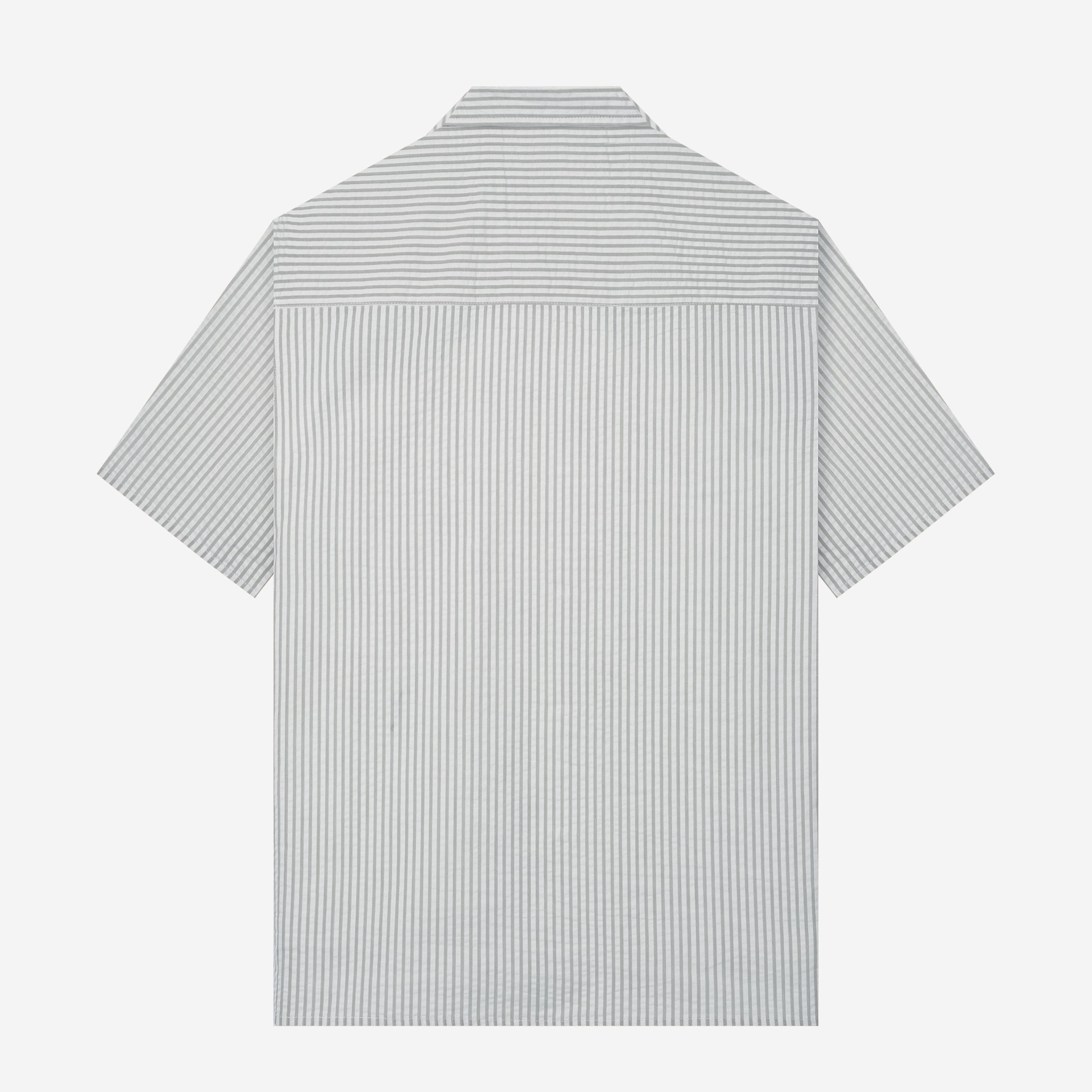 By The Hours Stripes Open Collar Short Sleeve Shirt Seersucker Stripes Grey