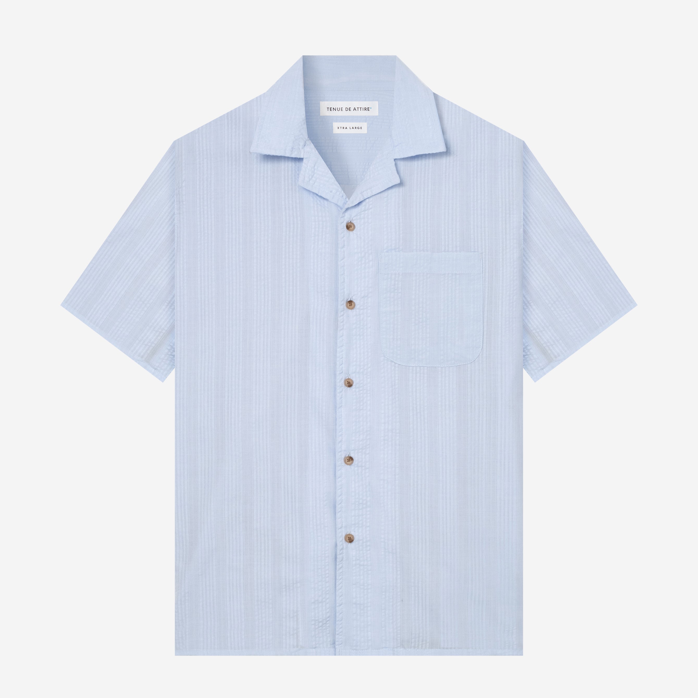 By The Hours Stripes Open Collar Short Sleeve Shirt Seersucker Sky Blue