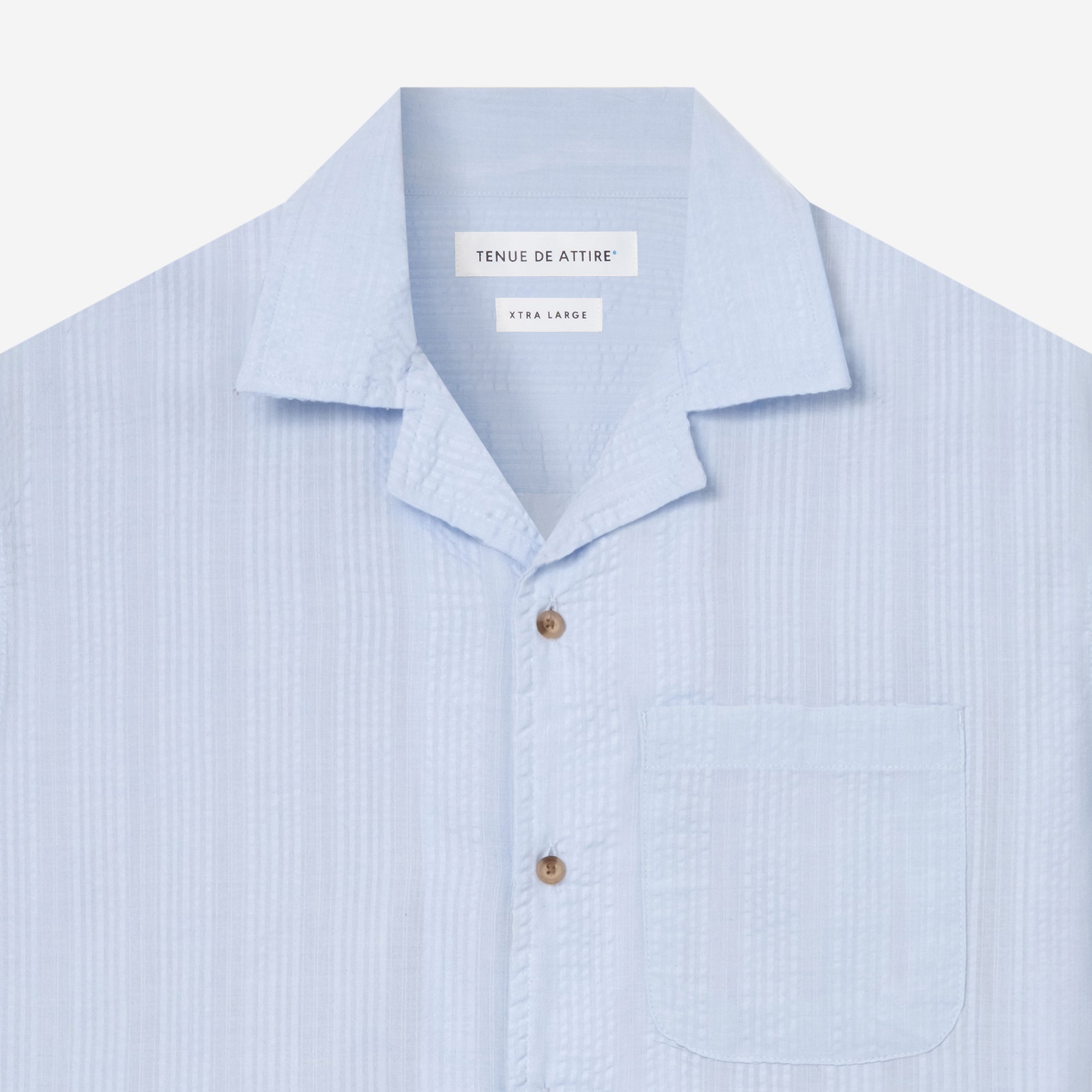 By The Hours Stripes Open Collar Short Sleeve Shirt Seersucker Sky Blue