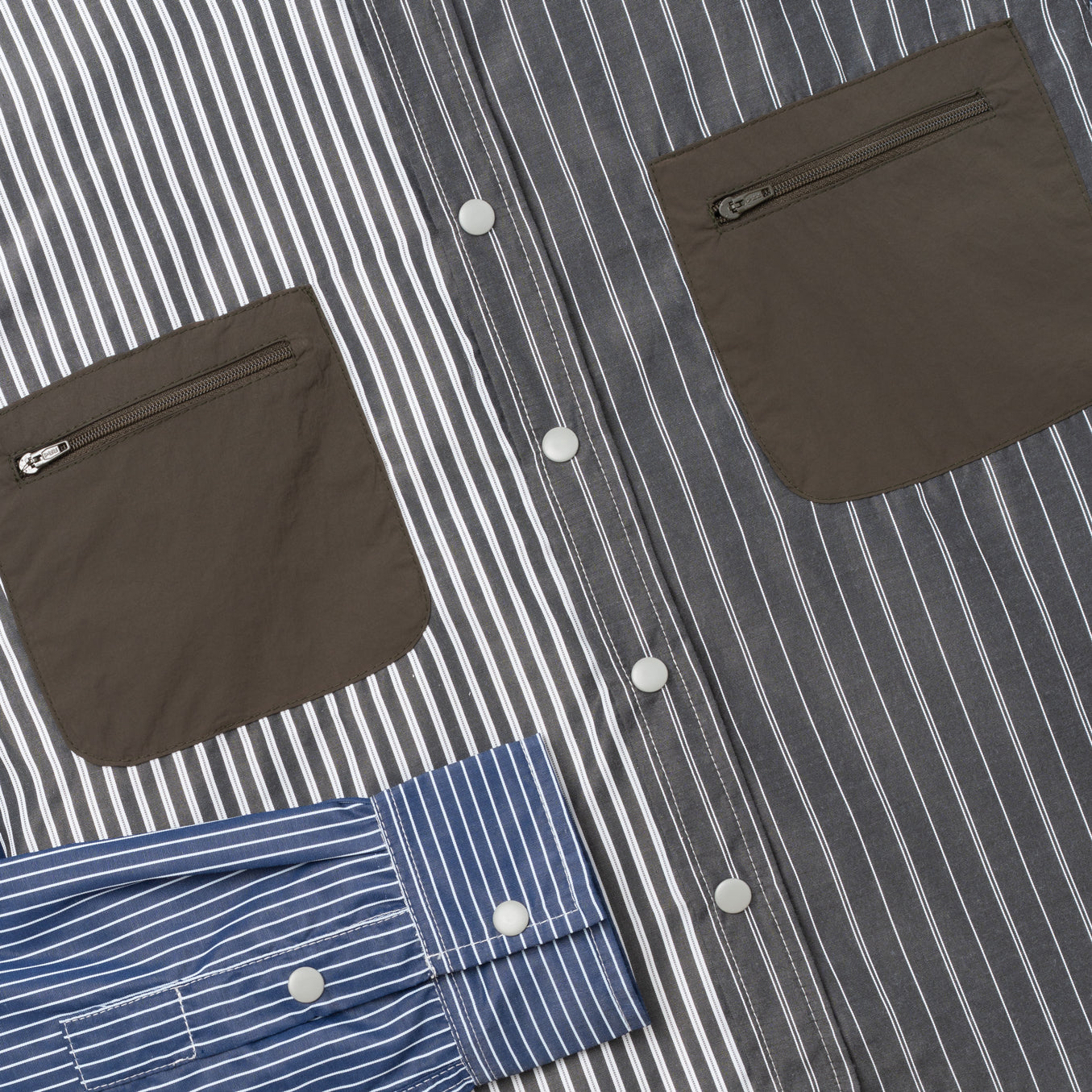 Off-City Long Sleeve Stripe Patch Shirt - Grey Navy
