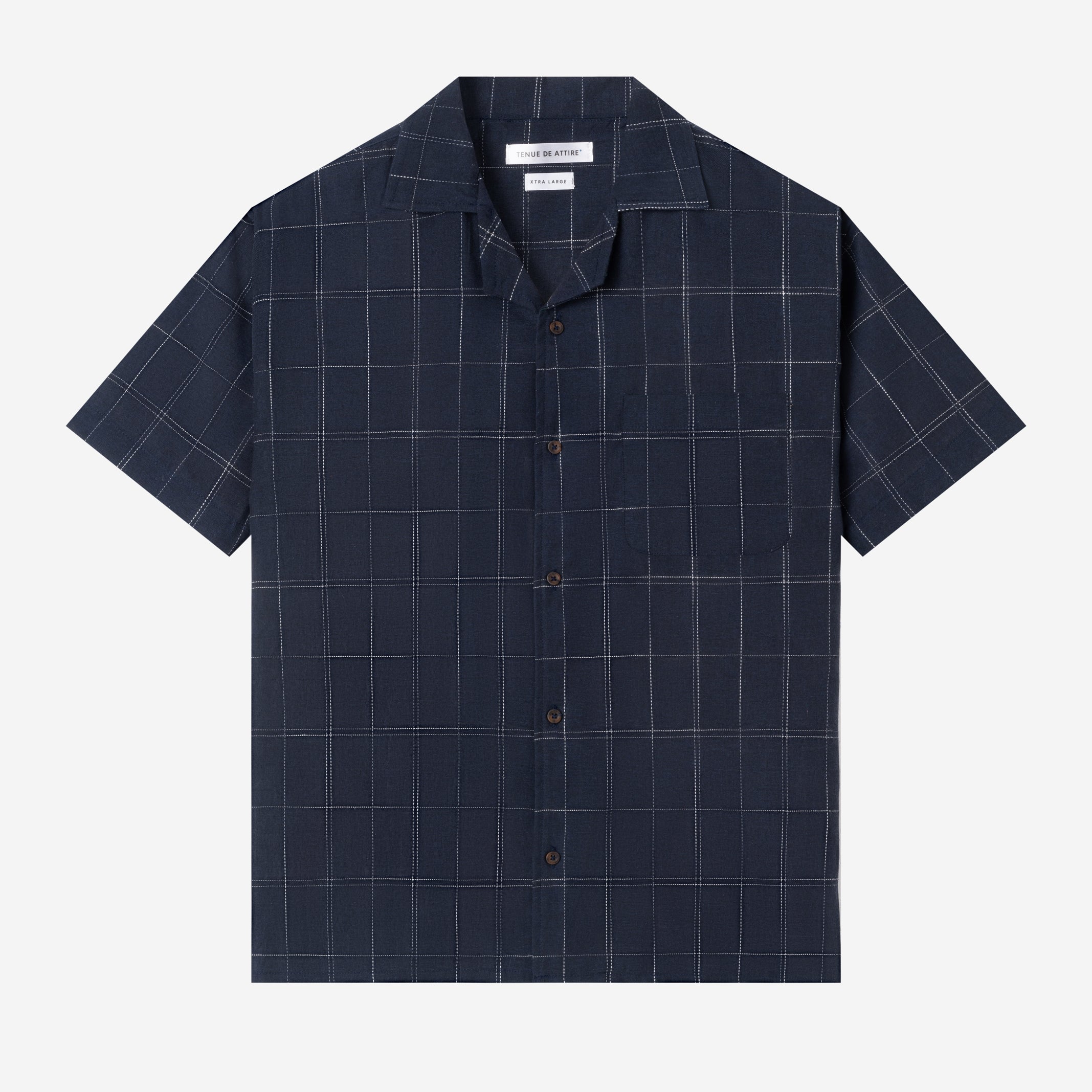 Day to Day Camp Collar Plaid Short Sleeve Shirt - Navy White