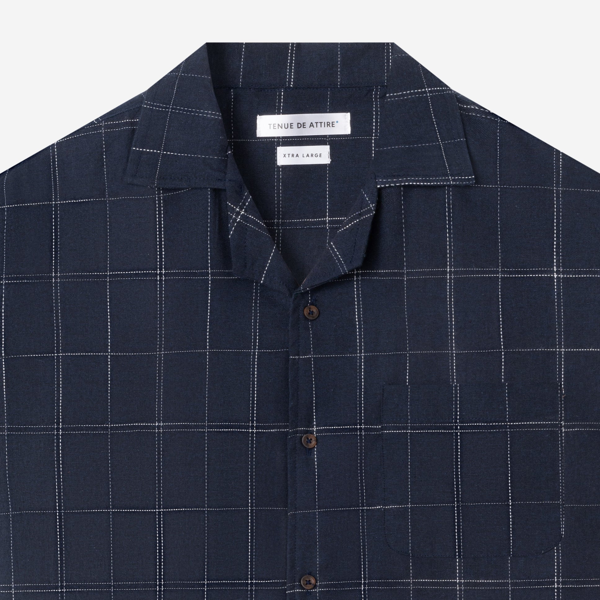 Day to Day Camp Collar Plaid Short Sleeve Shirt - Navy White