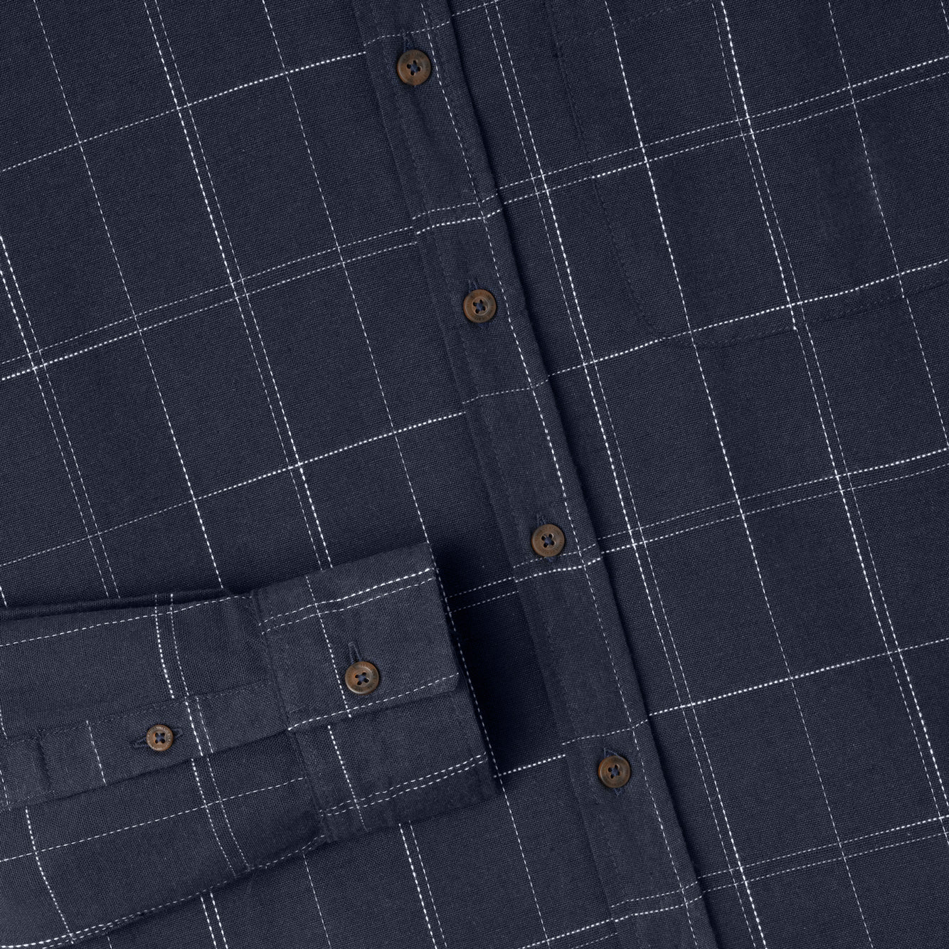 Le Ramdane Band Collar Plaid Long Sleeve Shirt - Navy White