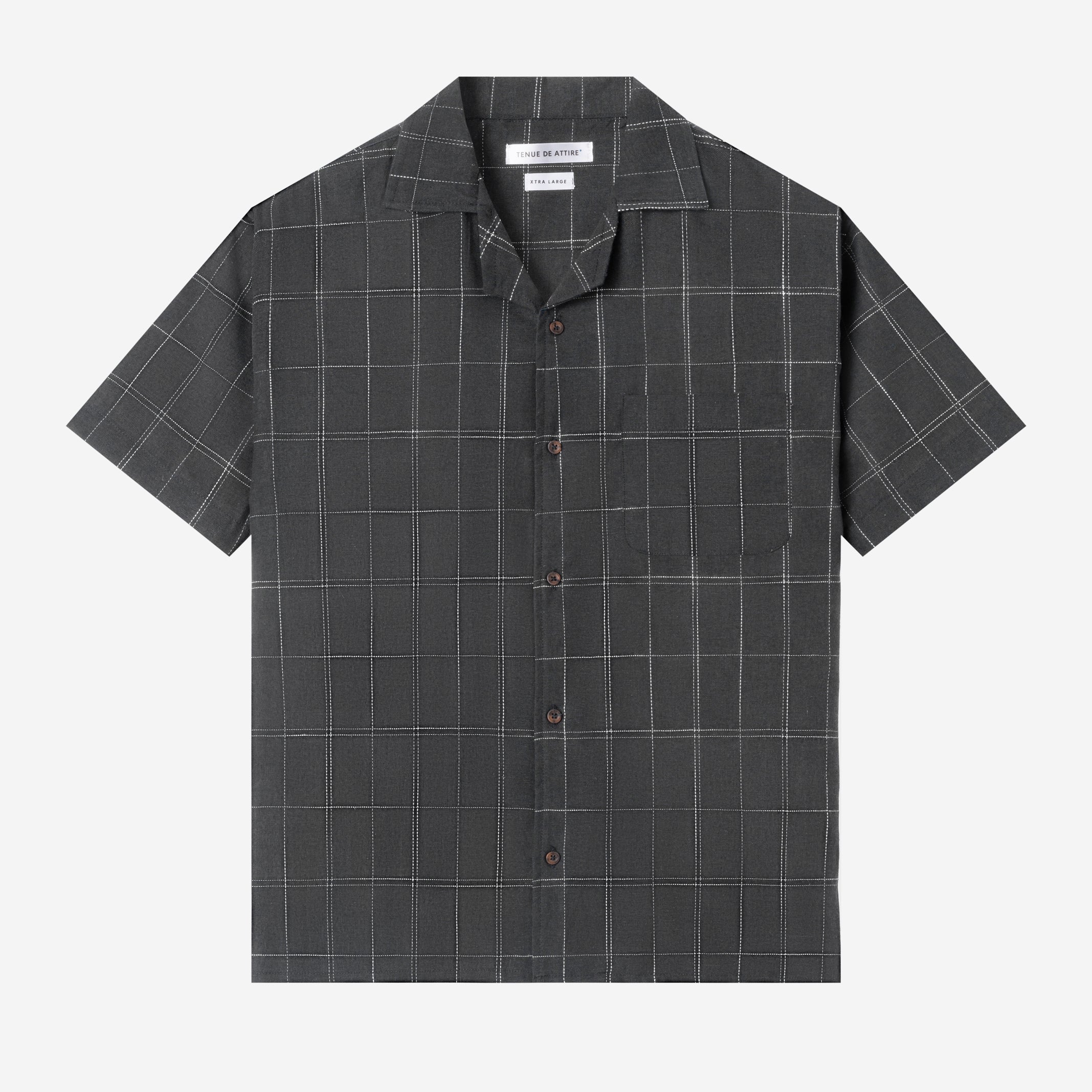 Day to Day Camp Collar Plaid Short Sleeve Shirt - Grey White